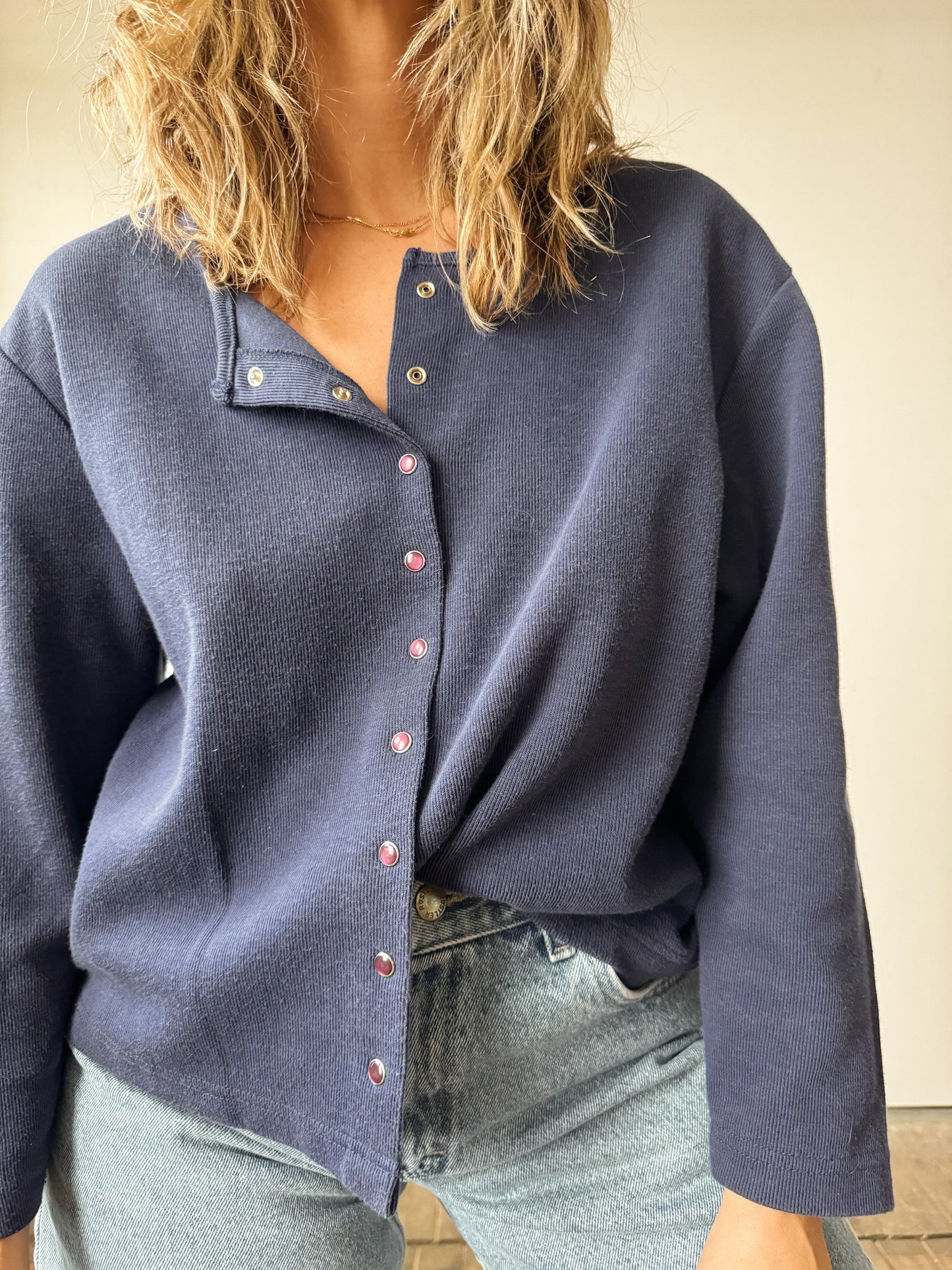 90s Navy Snap Button Cropped Longsleeve (M)