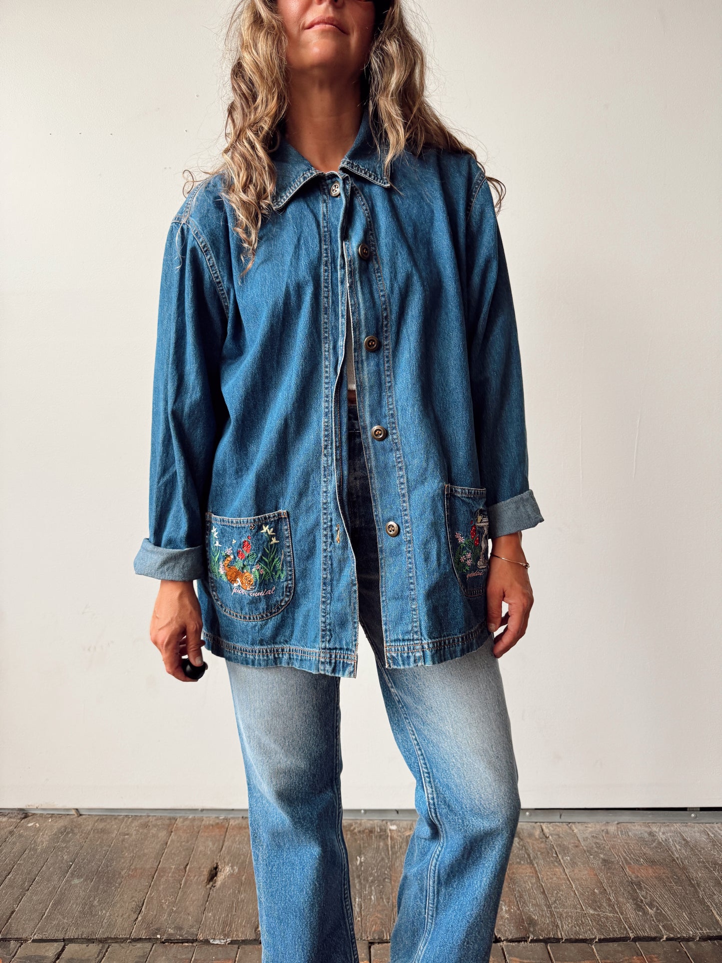 Purrrfect Cat Denim 90s Chore Coat (M)
