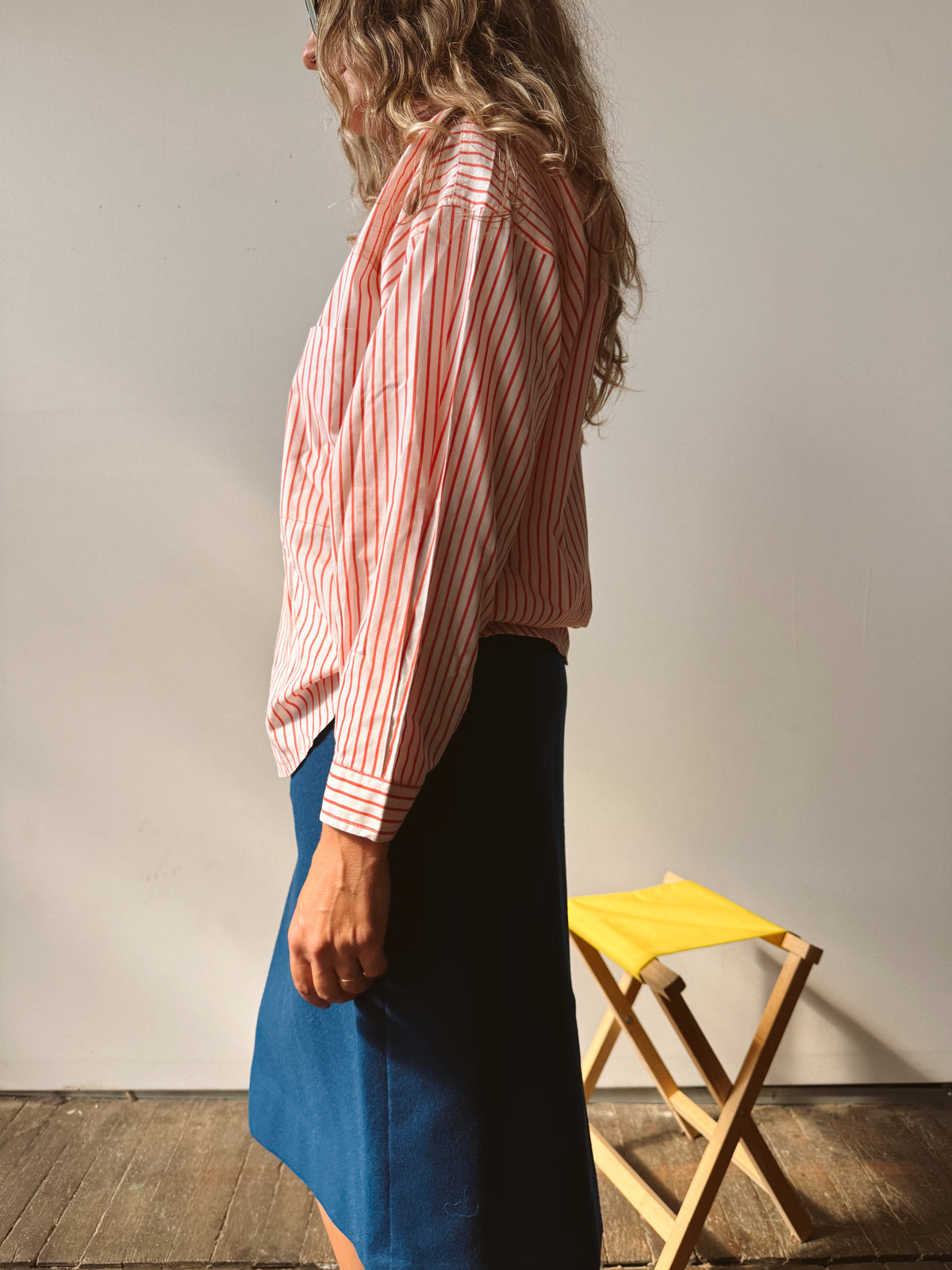 Red Candy Striped Woven Cotton Blouse (S)