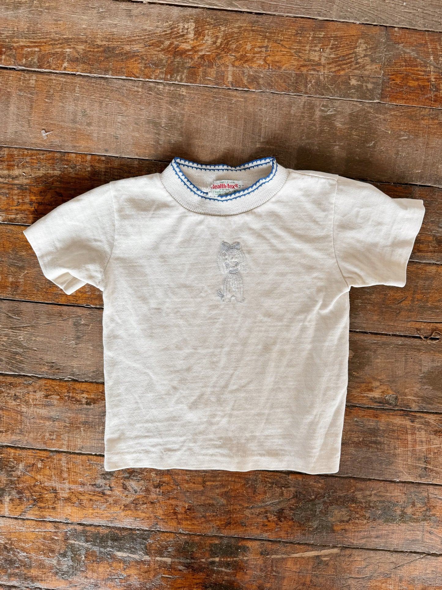 70s Embrodiered Puppy Poodle Girl Vintage Tee (3T)