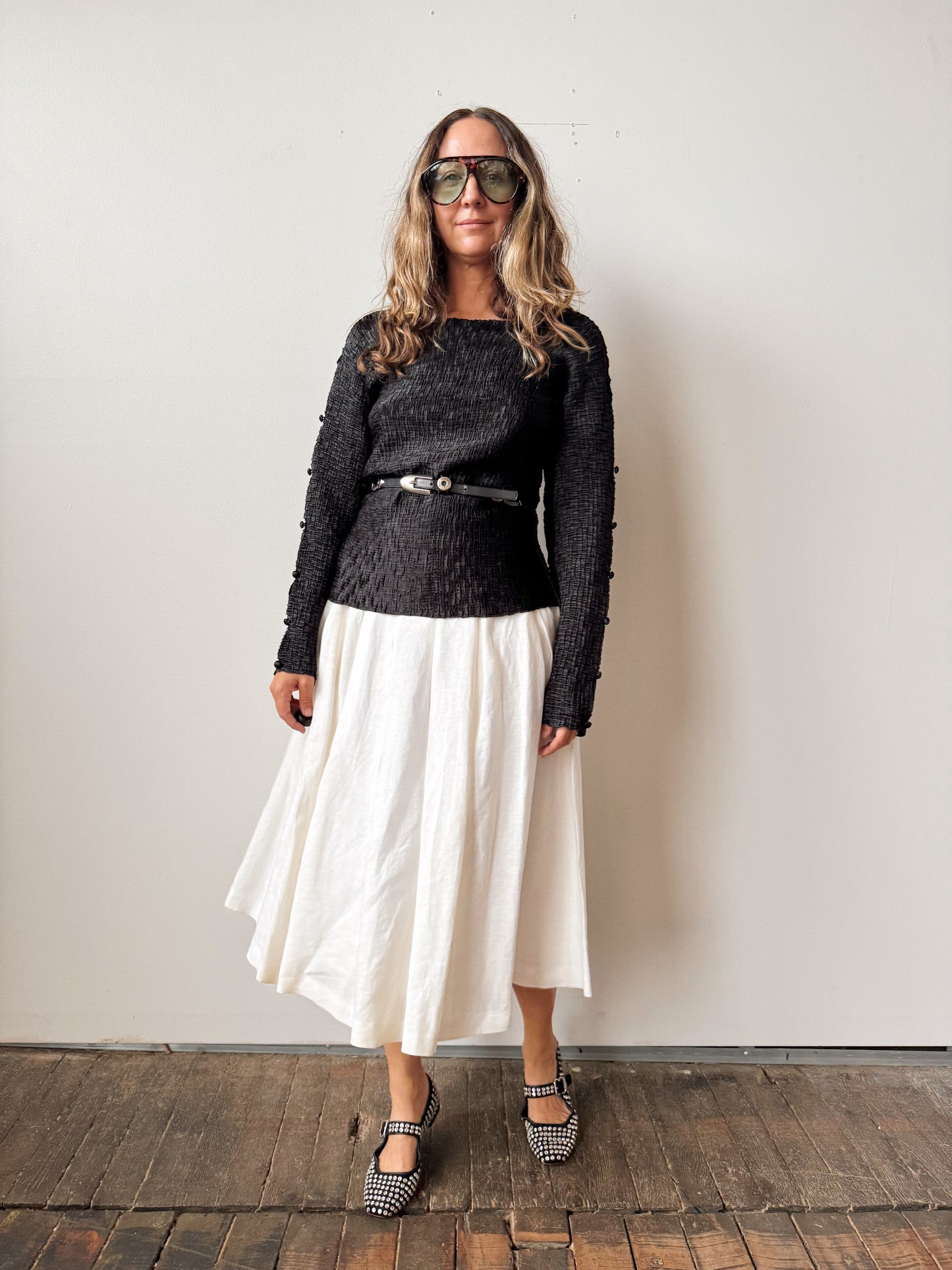 Crinkled Blouse with Button Sleeve (L)