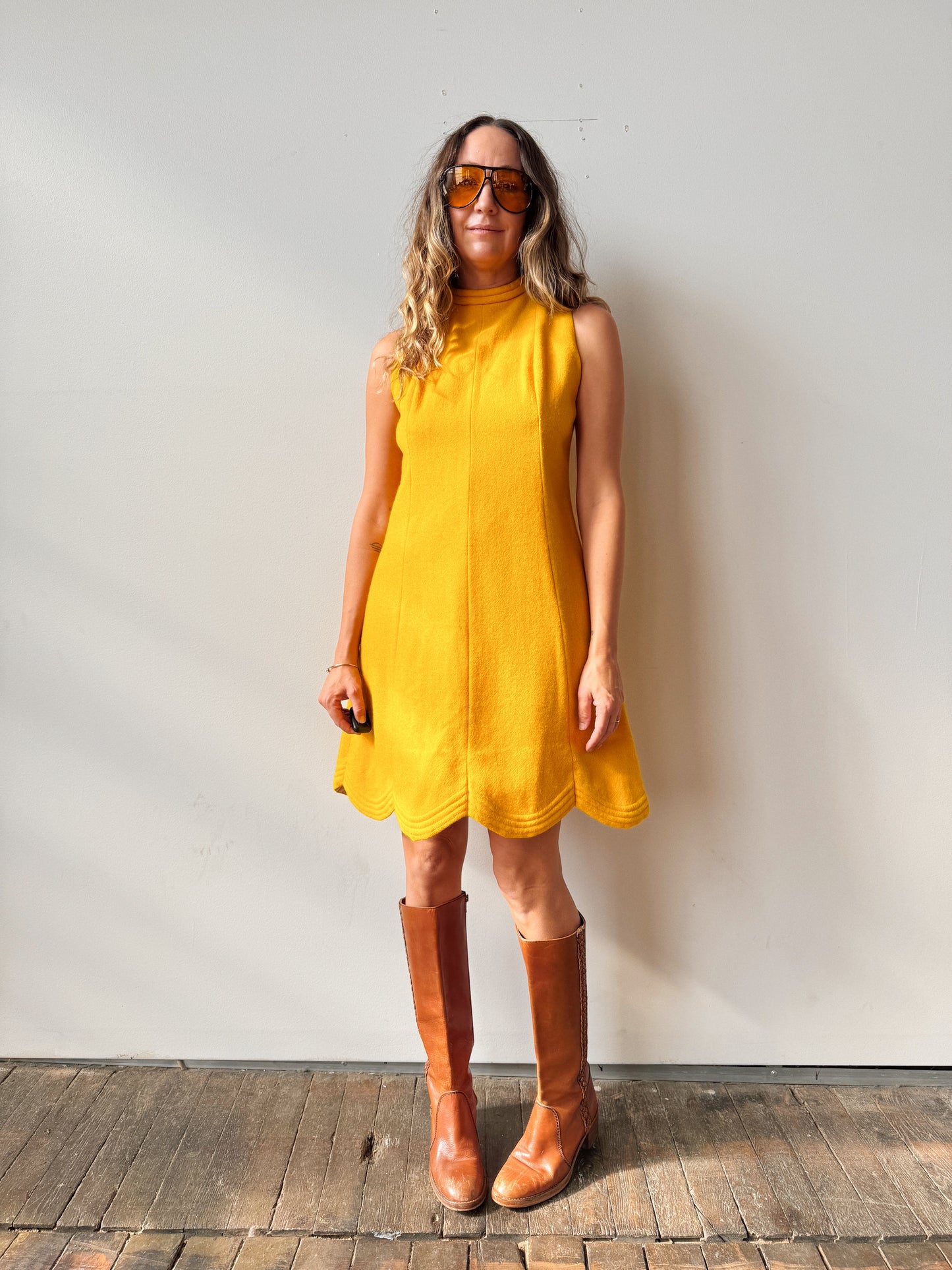 Marigold 60s Wool Scalloped Shift Dress (S)