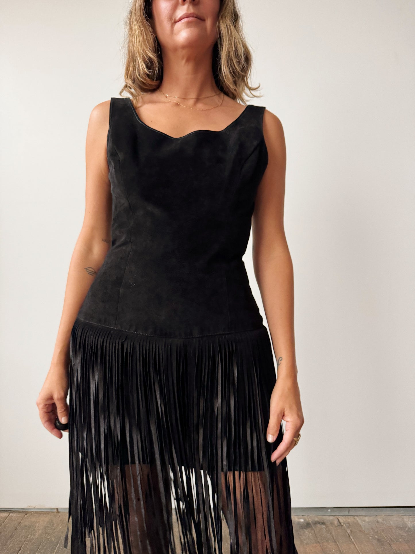 Suede Fringe 90s Dress (M)