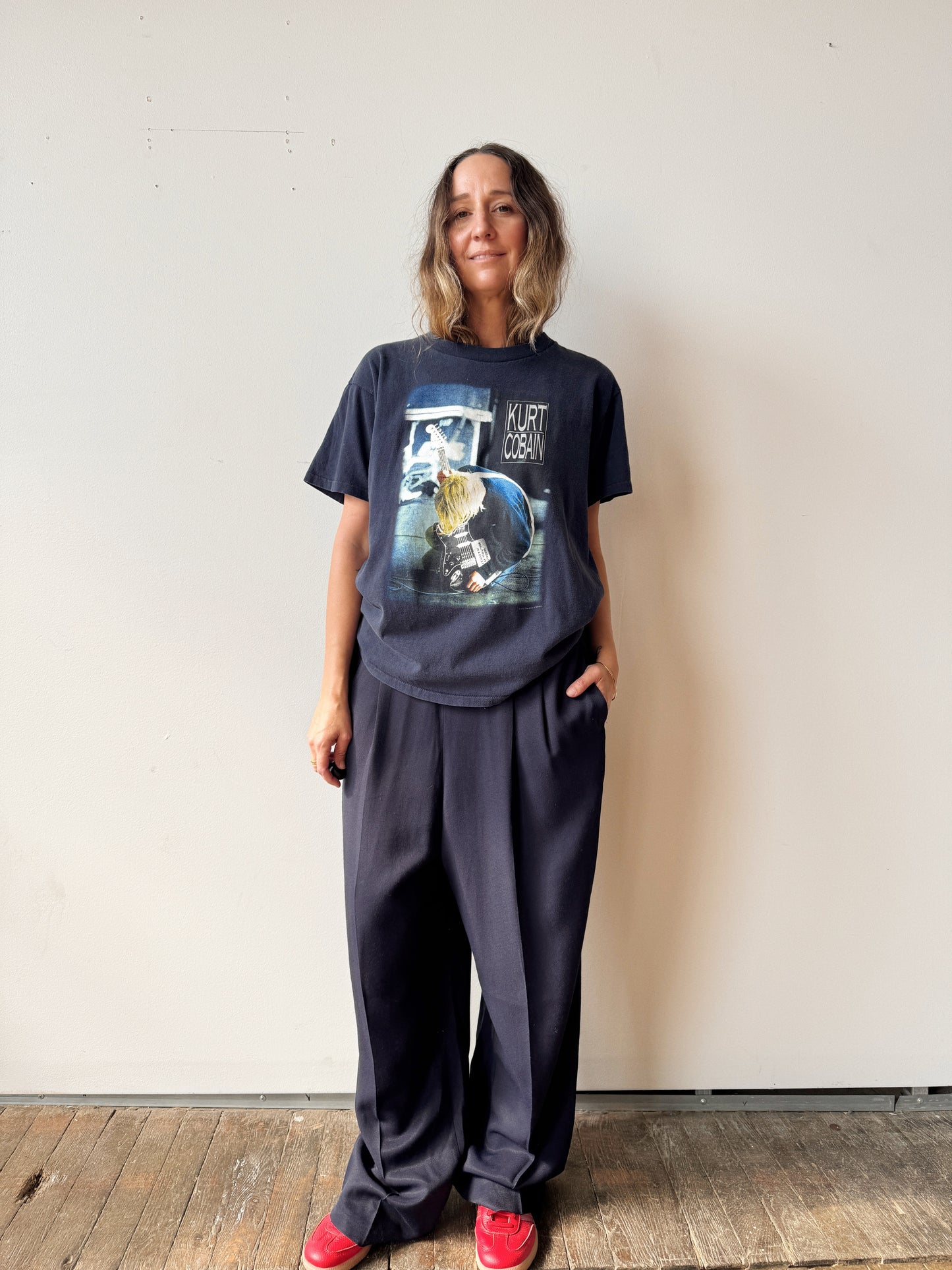 Navy 90s Wide Leg Trousuer Pant (29")