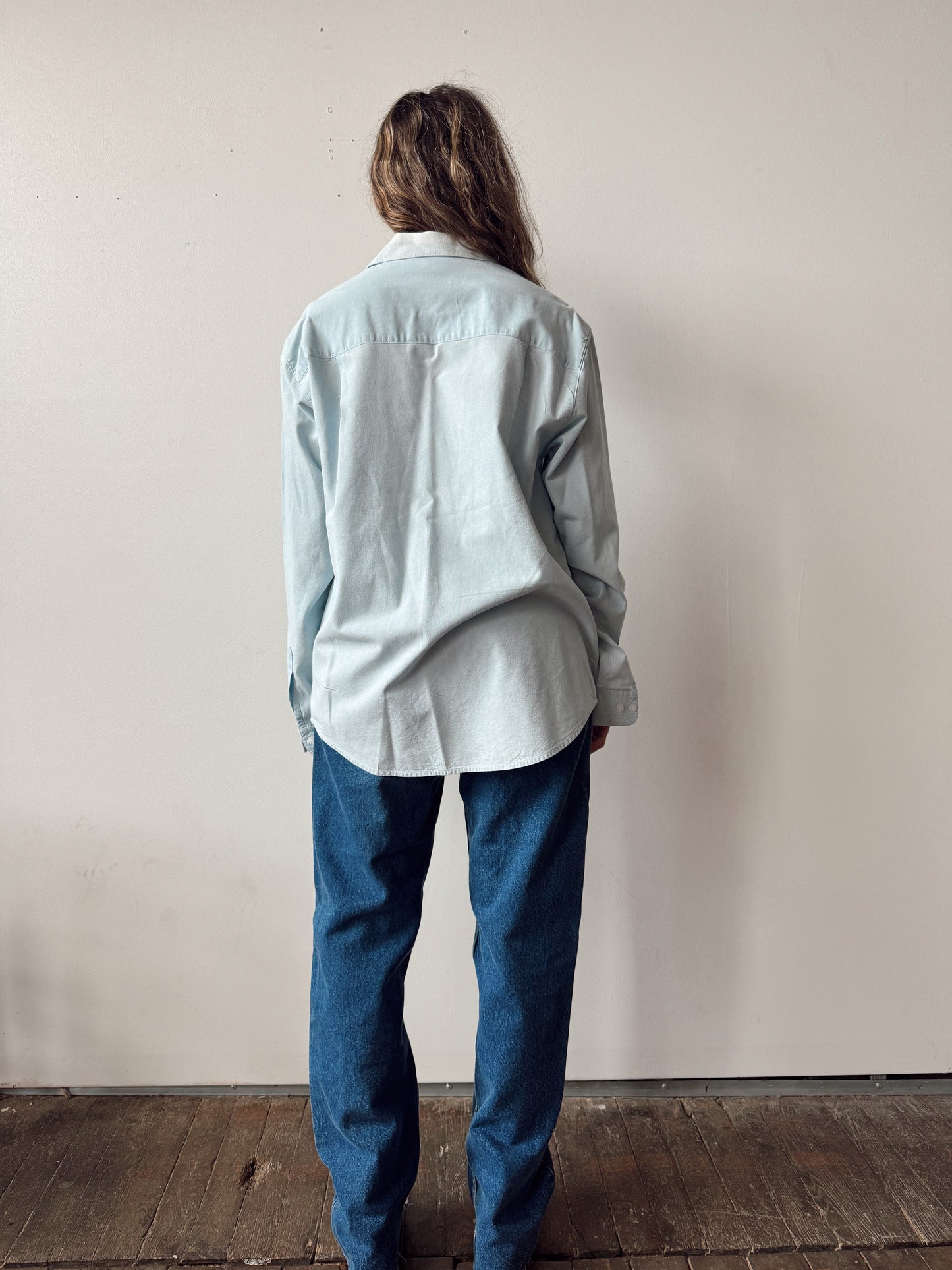 Oversized Bill Blass Light Blue Denim Shirt (M)