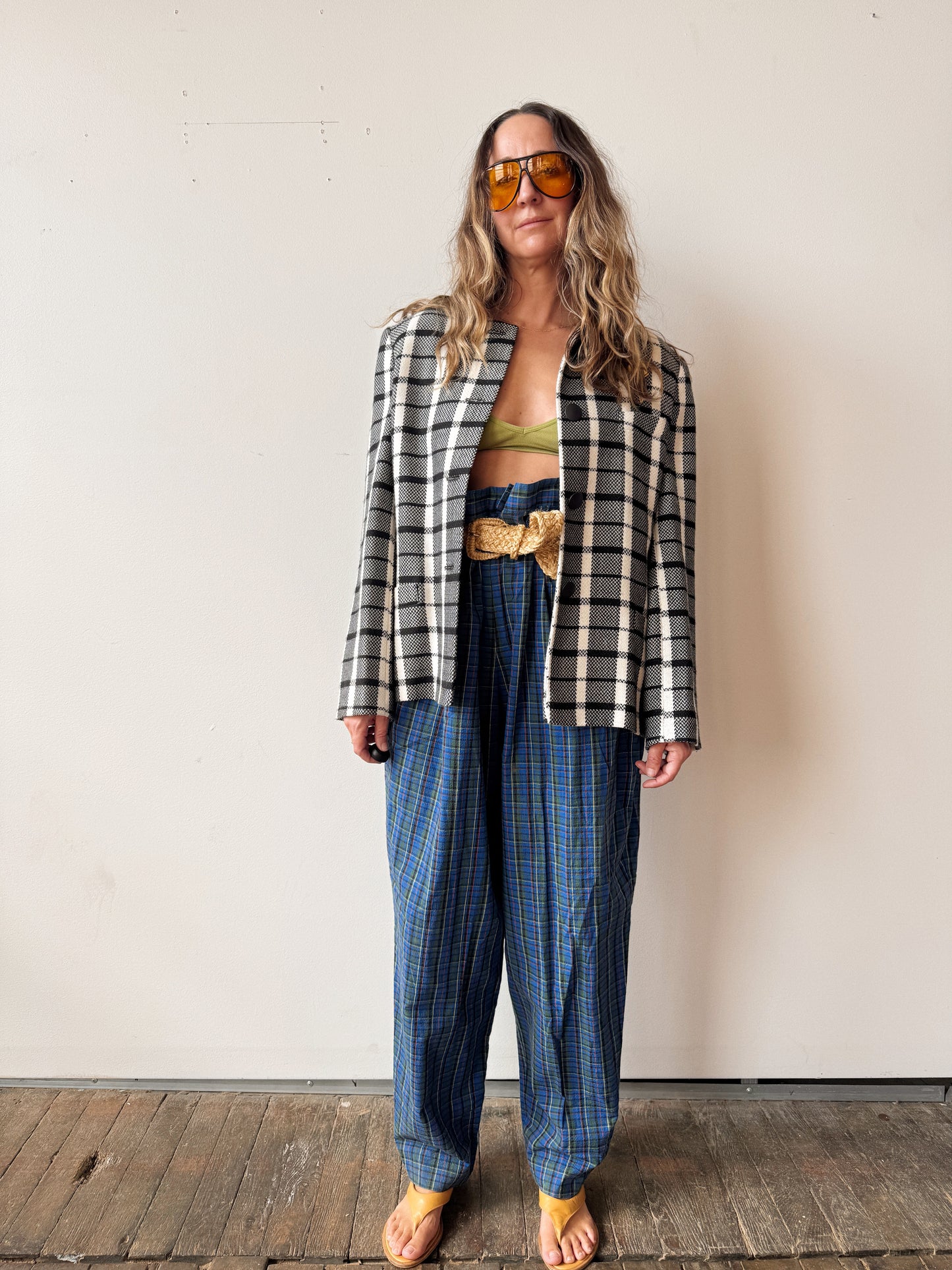 90s Tweed Plaid Boxy Blazer (L)