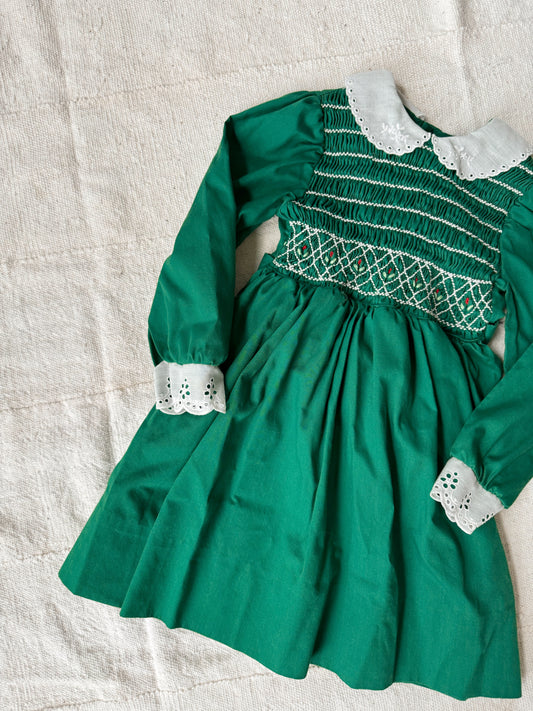 Green 80s Smocked Christmas Dress (3T)