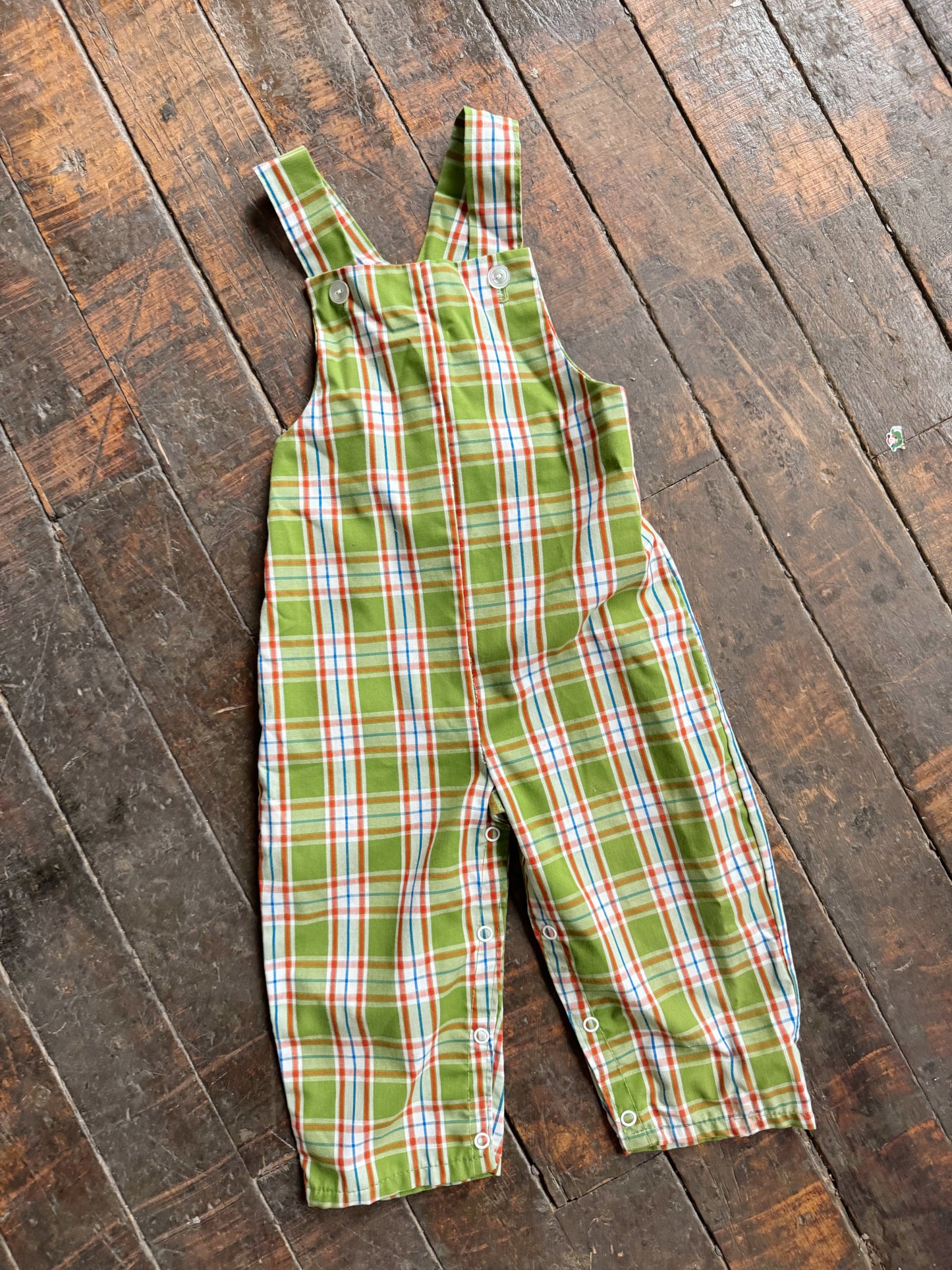 Green Plaid Cotton Overalls (2T)