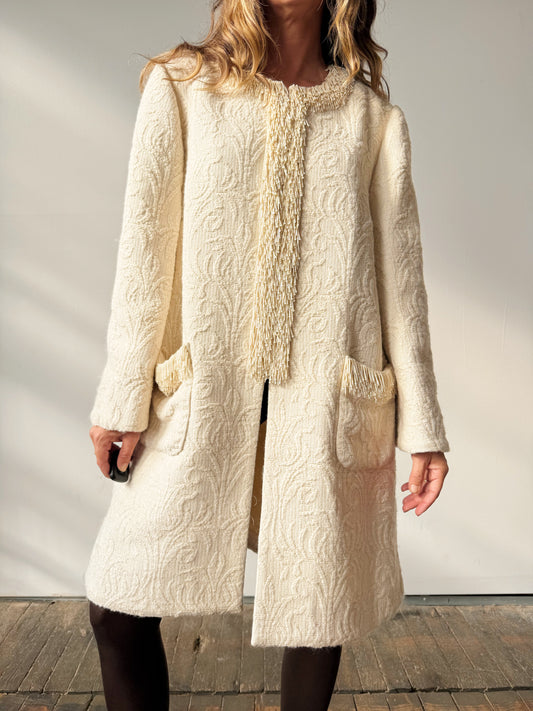 Ivory Bead and Texture Duster Coat, Contemproary (L)