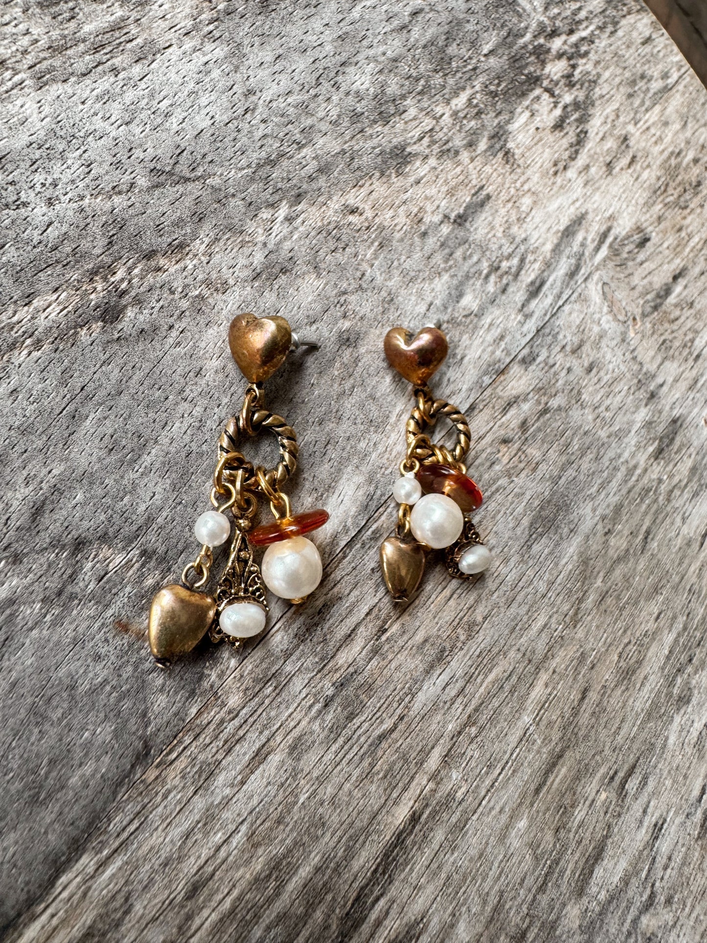 Heart and Charm Dangle Earrings