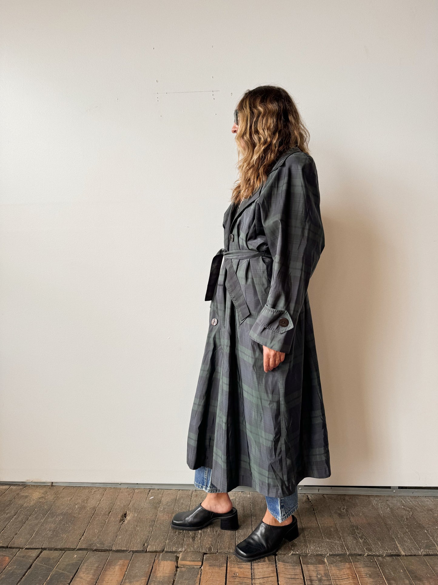 Plaid 90s Oversize Trench Coat (XL)