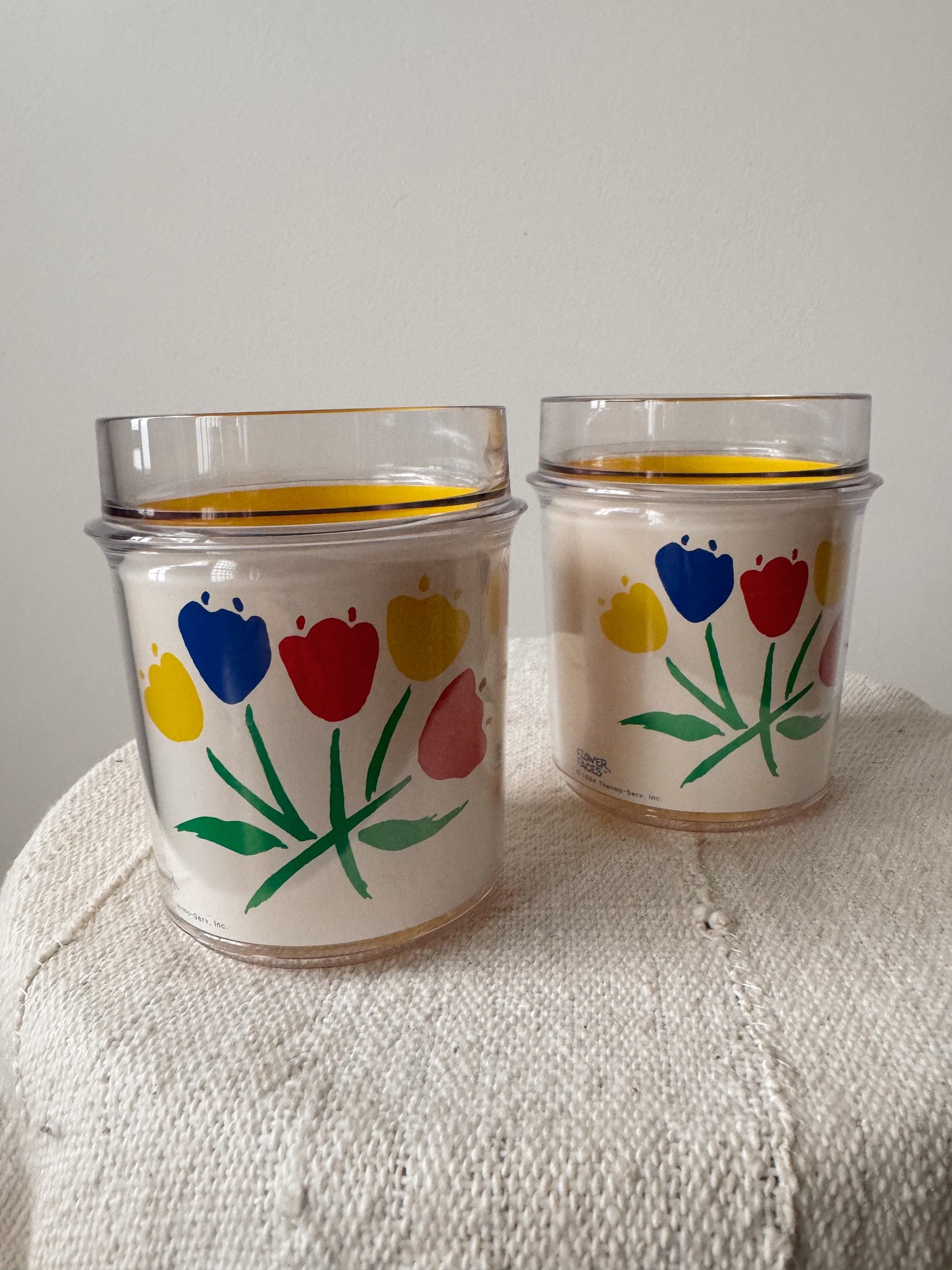 1984 Thermo-serv Flower Faces Tulips Insulated Tumbler Cup, Set of 2