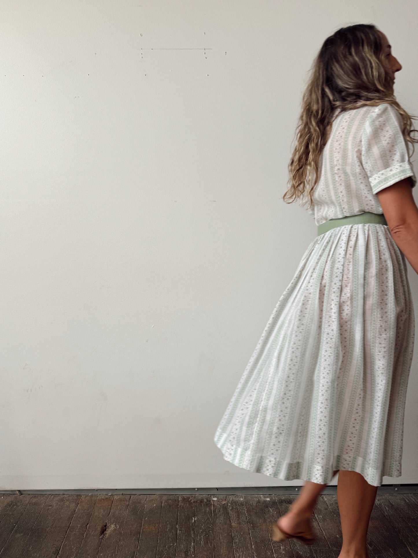 Sage Green Midi 60s Dress (M)