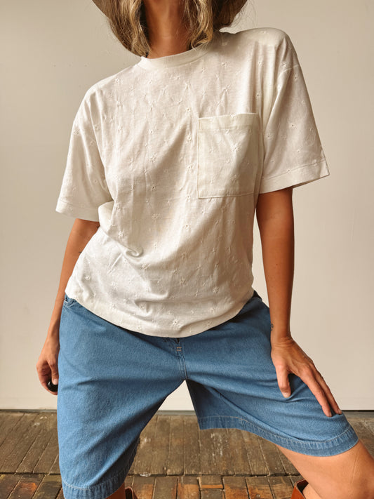 Eyelet 90s Cotton White T-Shirt (M)