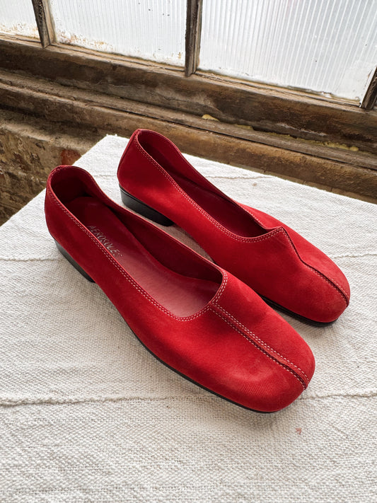 Red Suede Seamed 90s Flats (10)