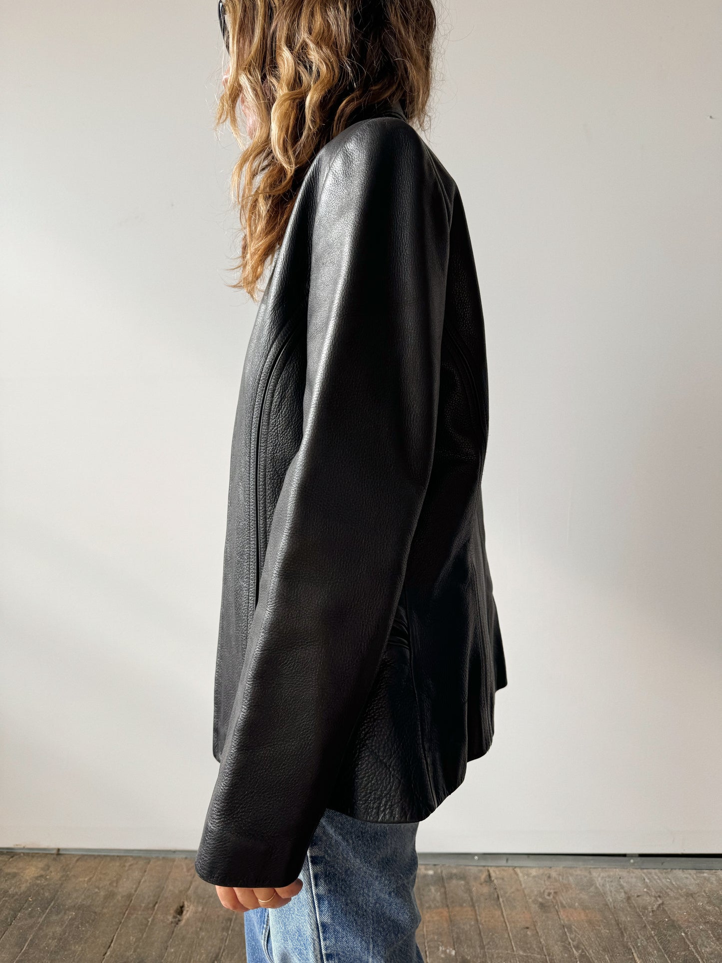 Minimalist Leather Zip Jacket (M)