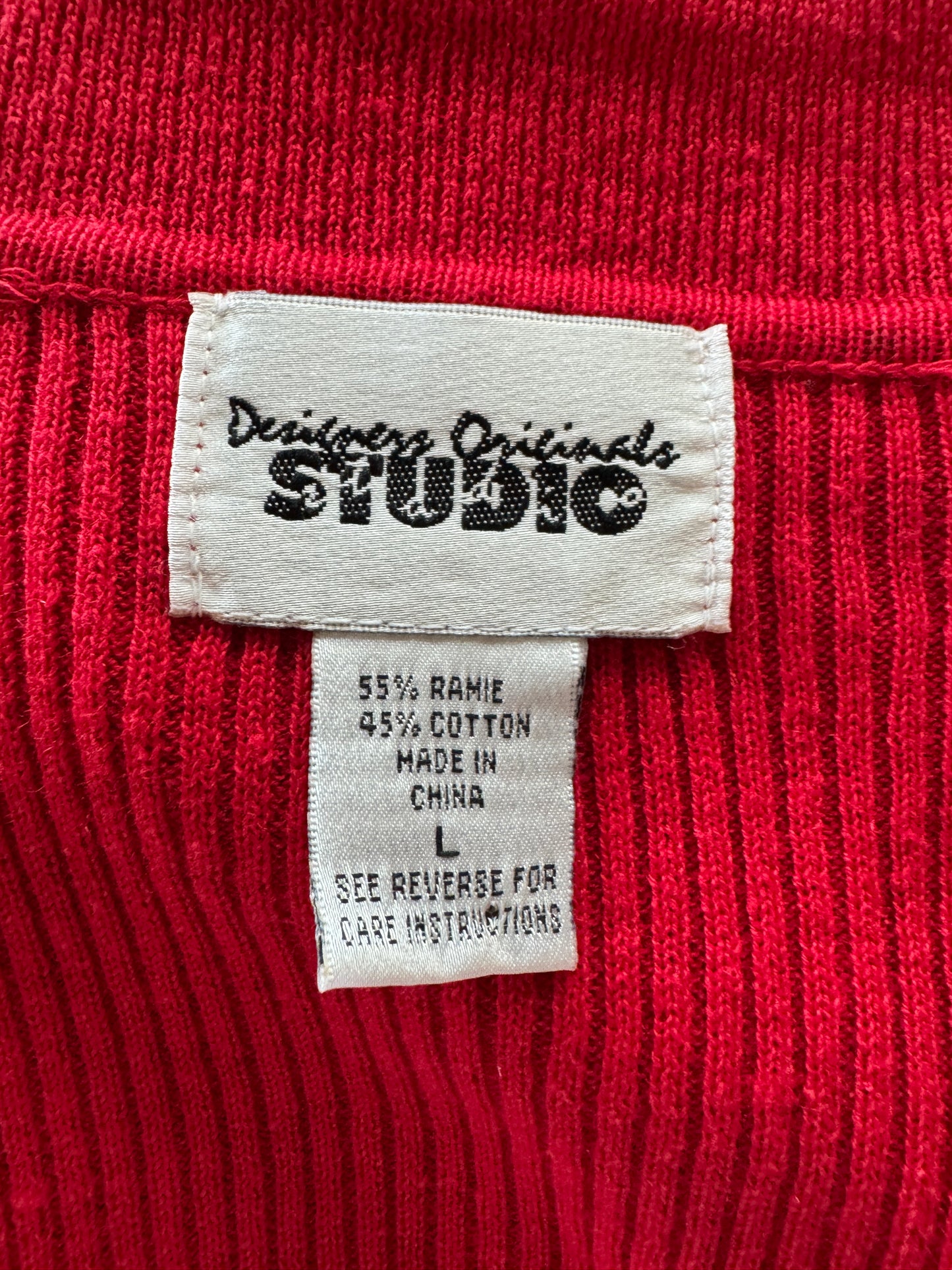 Red Ribbed 00s Knit Swearer Blouse (L)