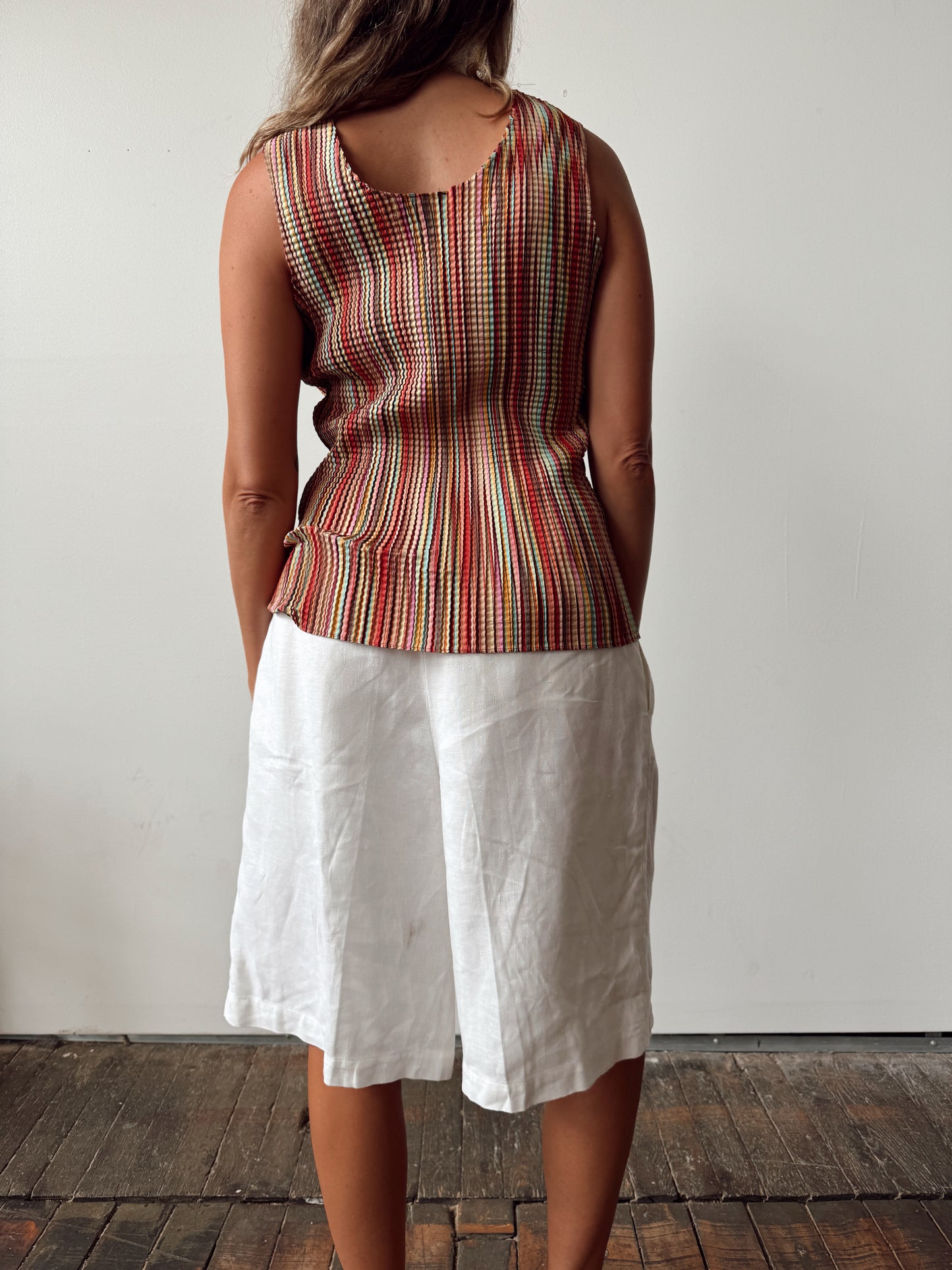 00s Stripe Crinkle Tank Top (L)