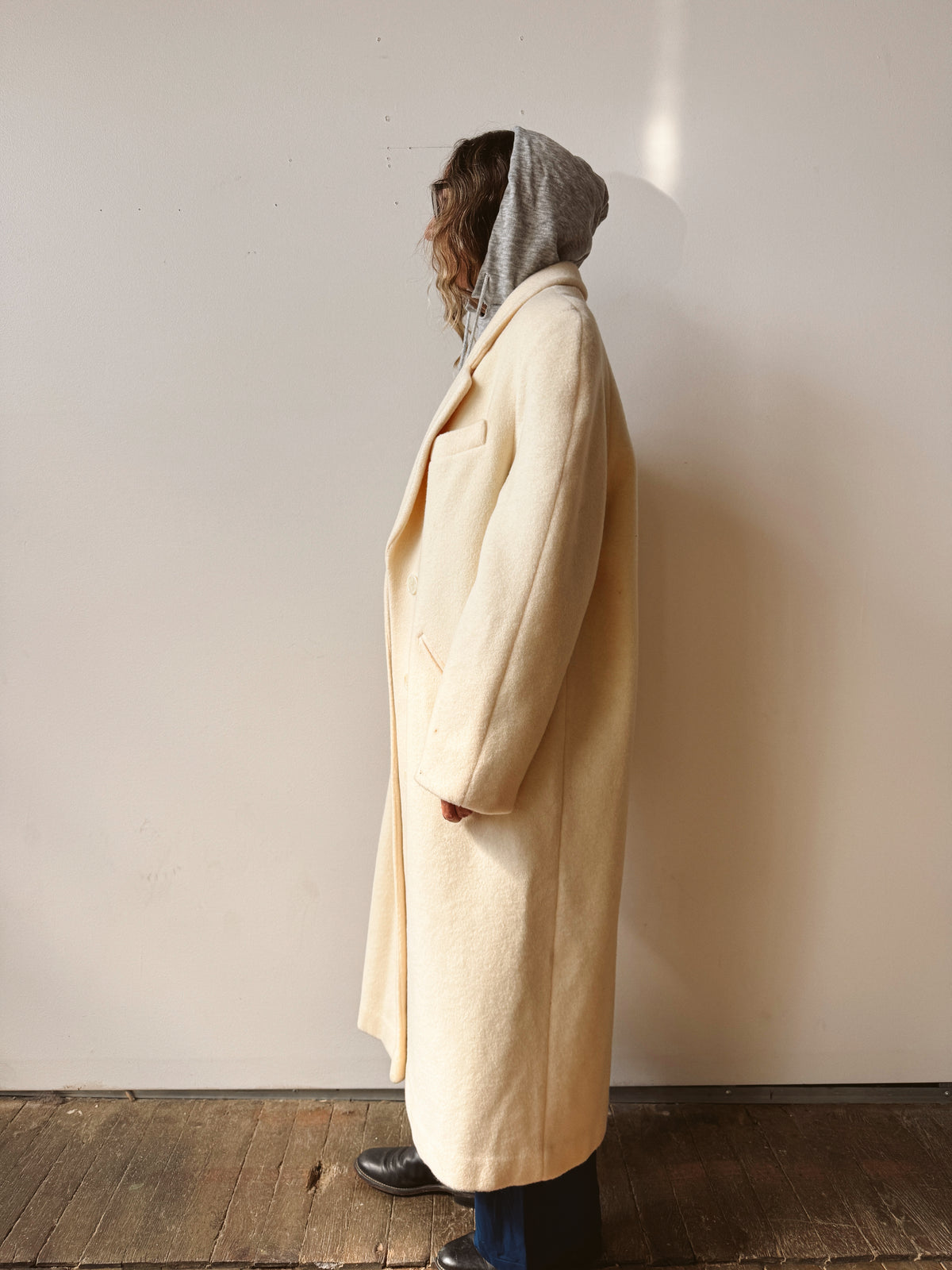 Wool 80s Ivory Longline Overcoat (L)