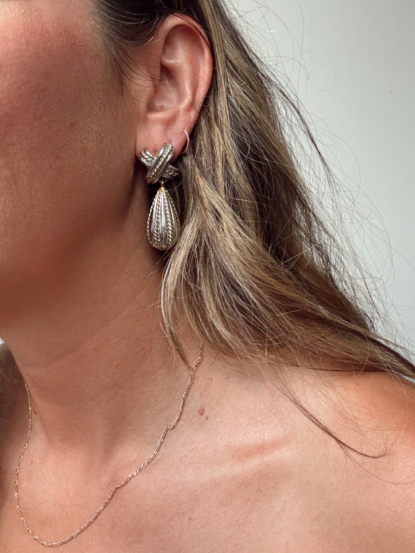 Gold and Silver Tone Cross with Tear-Drop Earrings