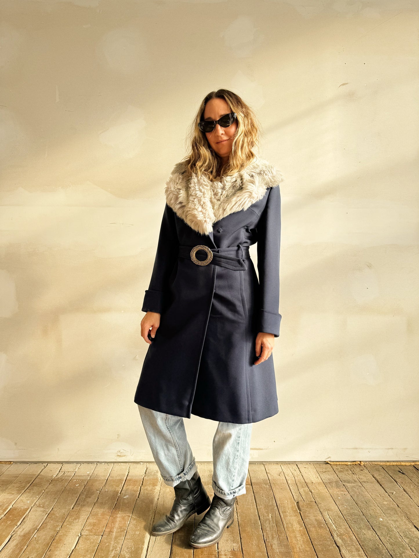 60s Navy Faux Fur Coat