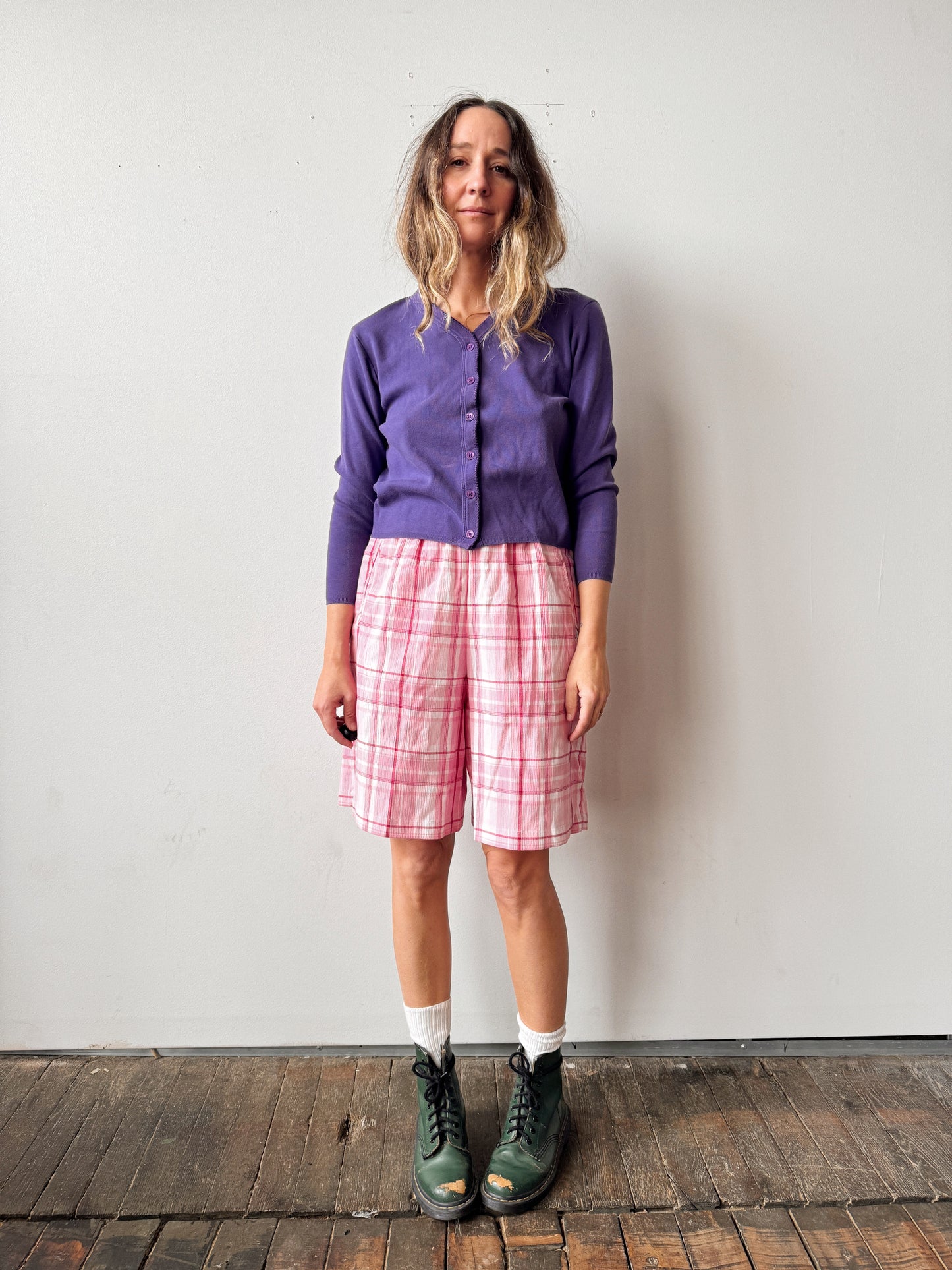 Pink Plaid Mom Shorts (M)