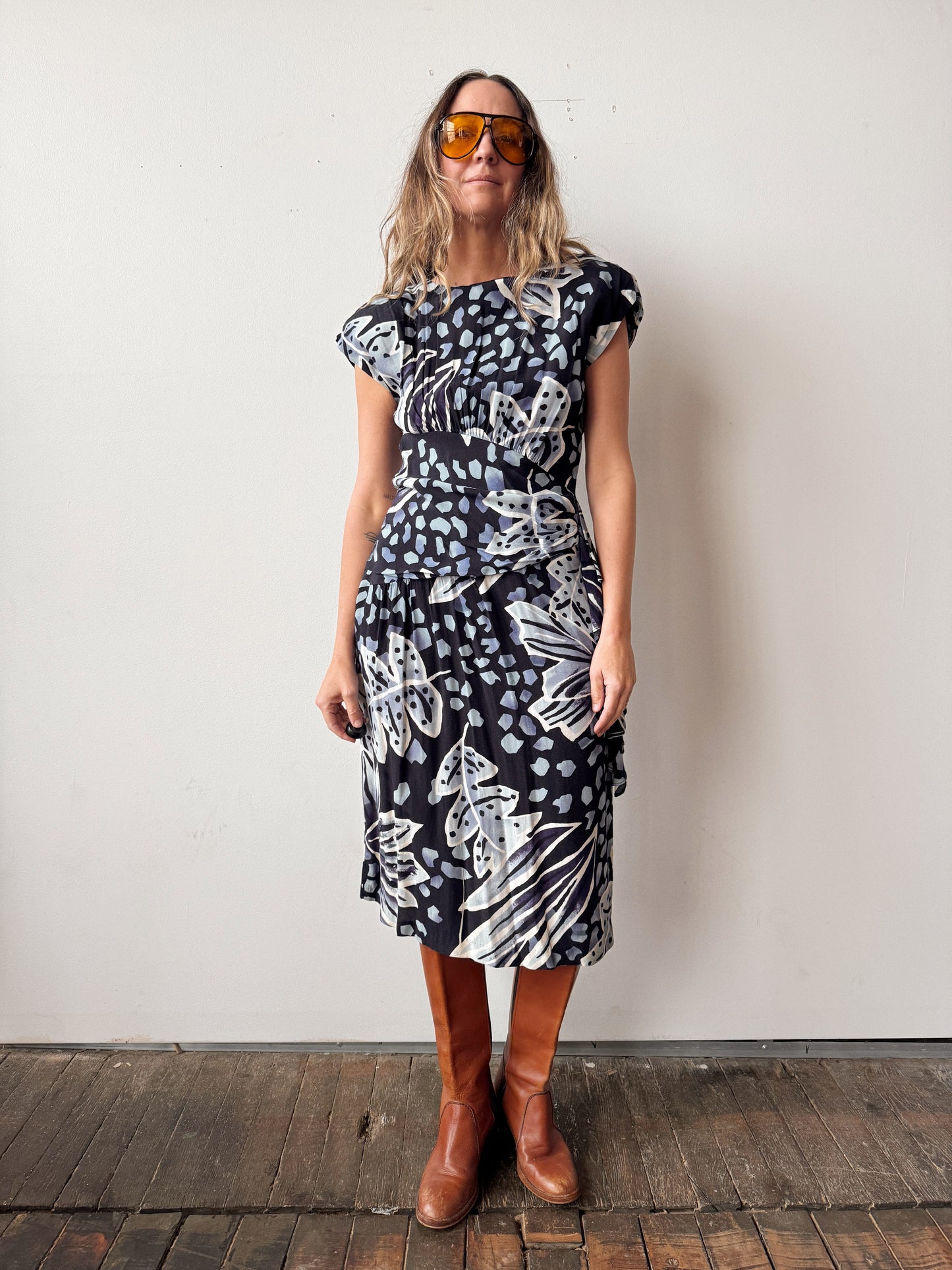 Rouche 90s Floral Dress (M)