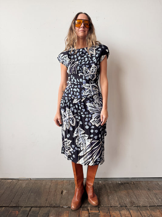 Rouche 90s Floral Dress (M)