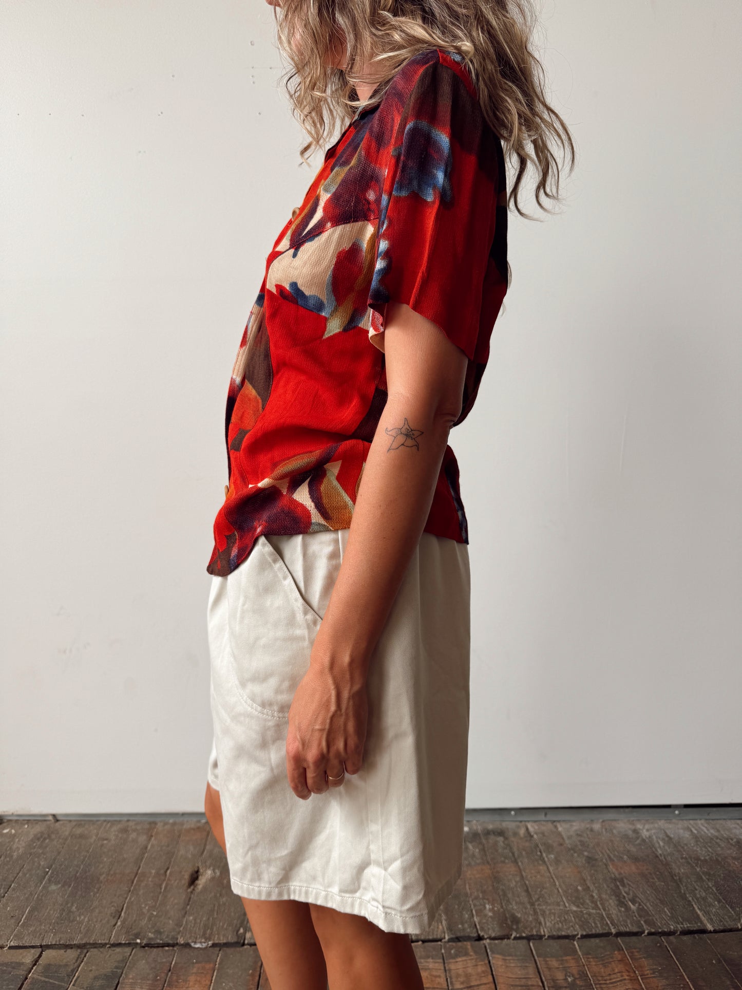 90s Floral Abstract USA Made Blouse (S)