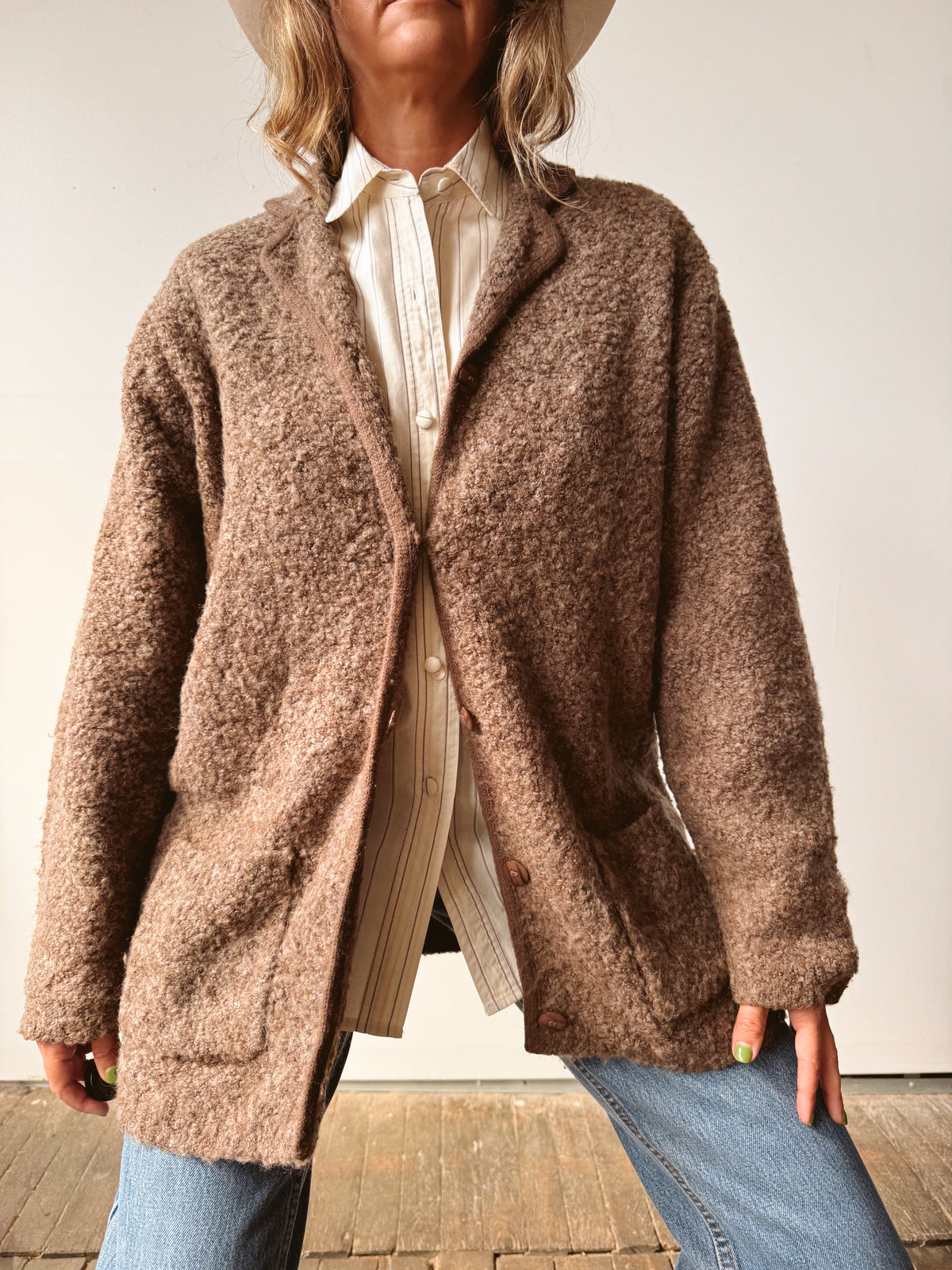Oversized Brown Textured Cardigan (L)