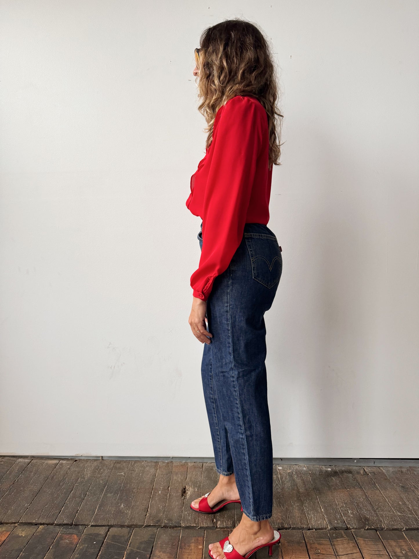 80s Fritzi Red Ruffle Blouse (XS)