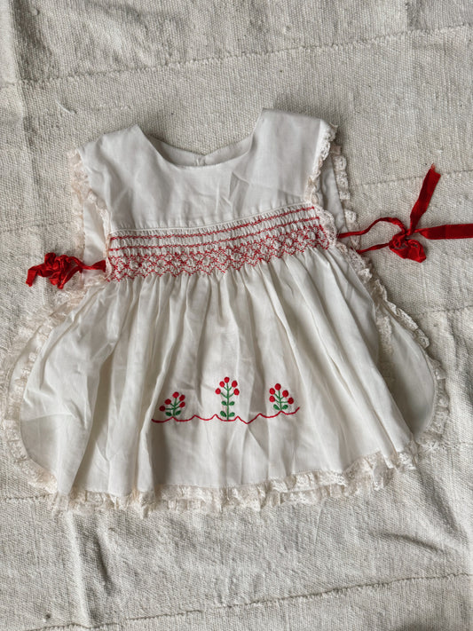 60s Apron Embroidered Top with Ribbon Ties (2T)