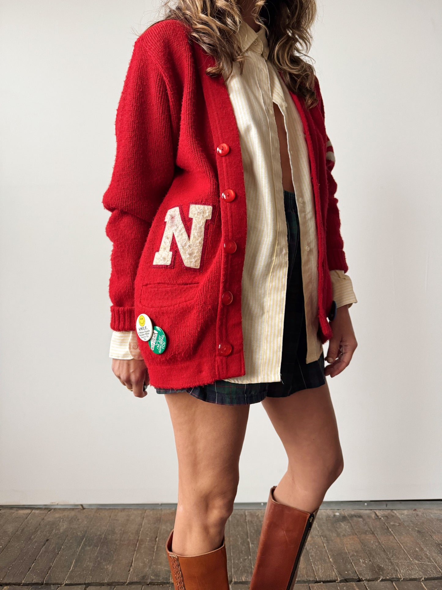 60s Letterman Knit Cardigan Sweater (M)