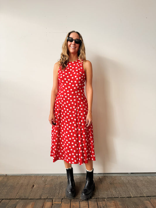 Roberta 90s Red Polka Dot Dress (M)