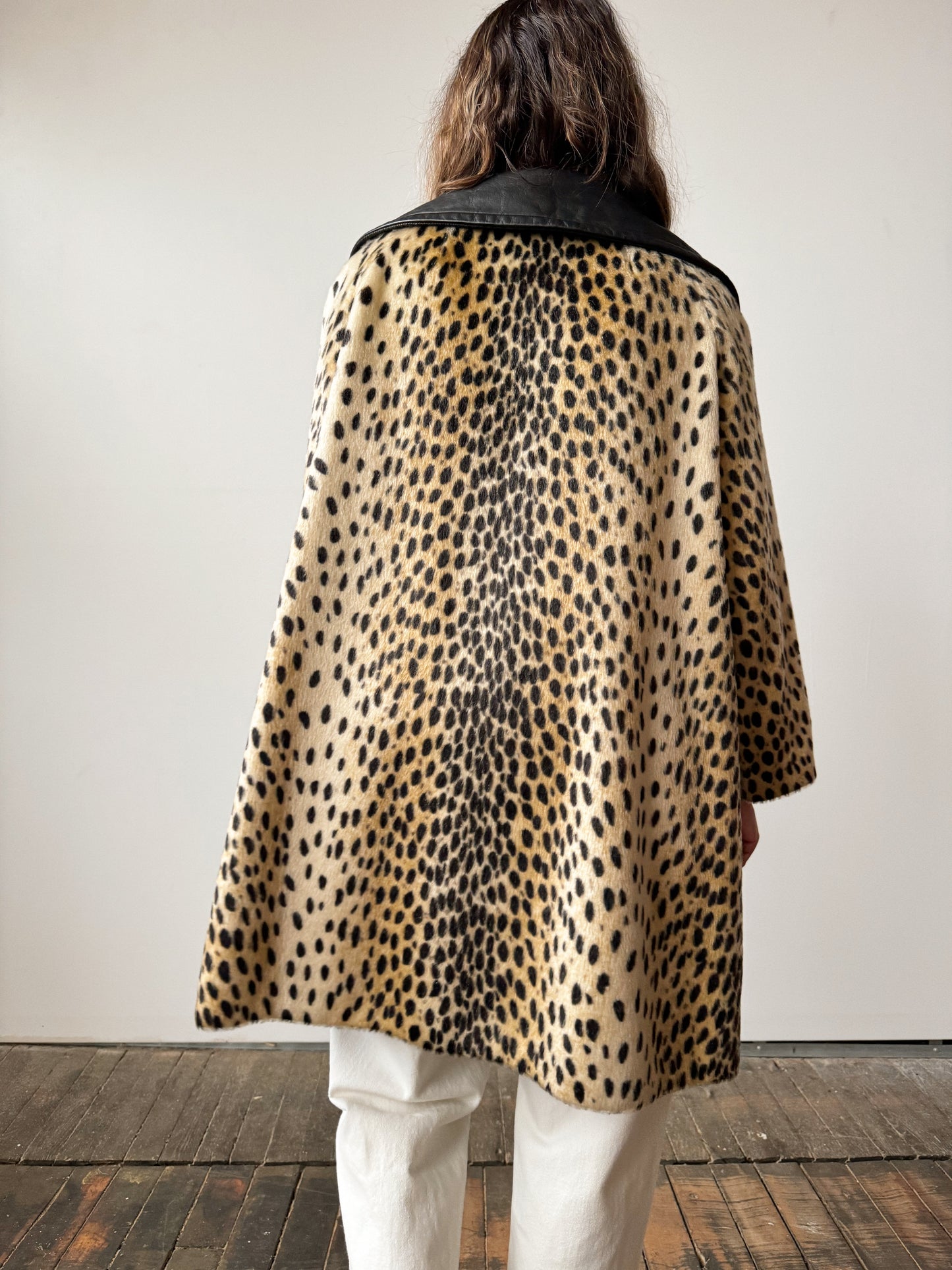 60s Safari Leopard Coat and Leather Swing Coat (M)