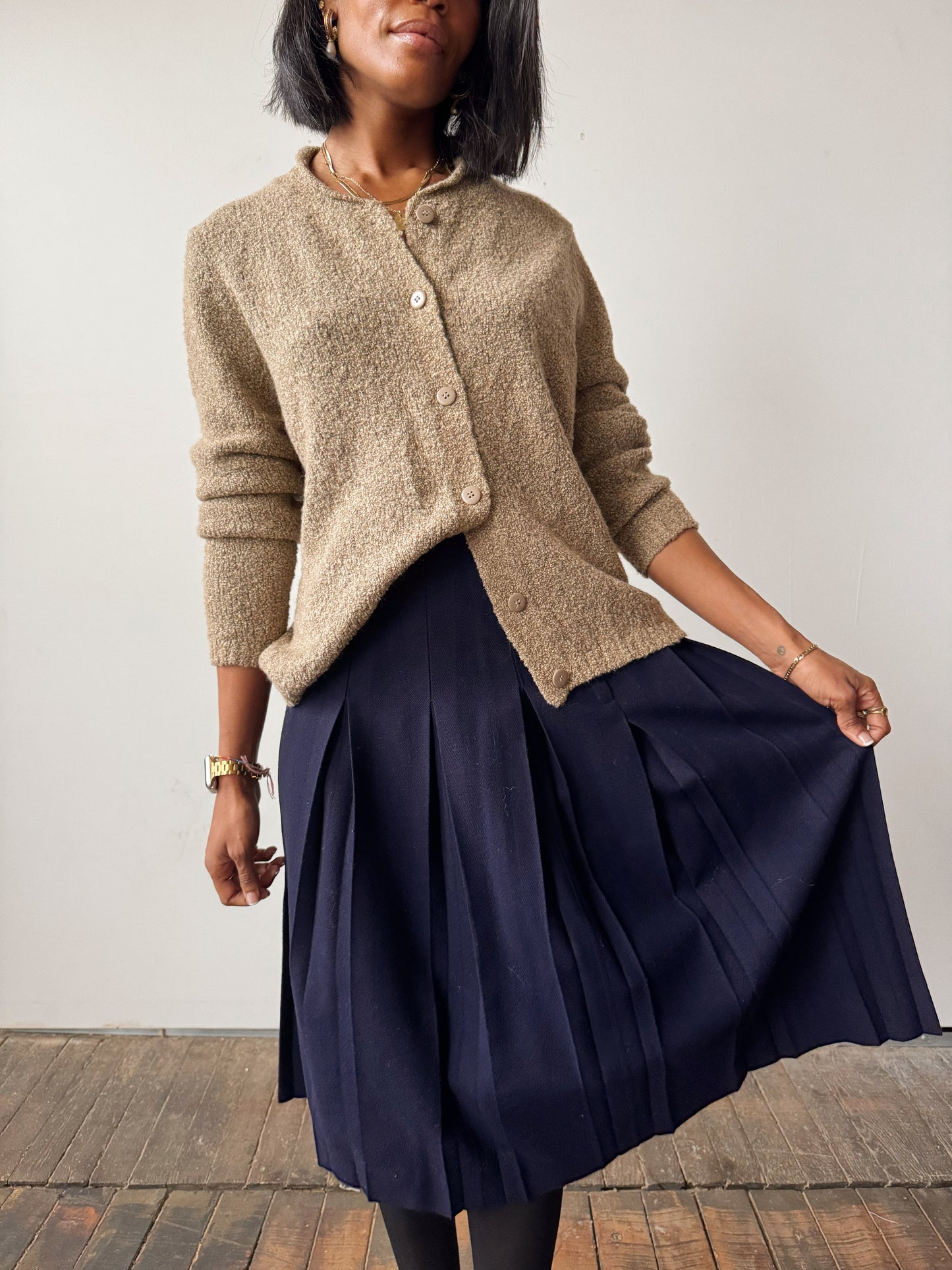 Navy Century Wool Pleated Skirt (26")