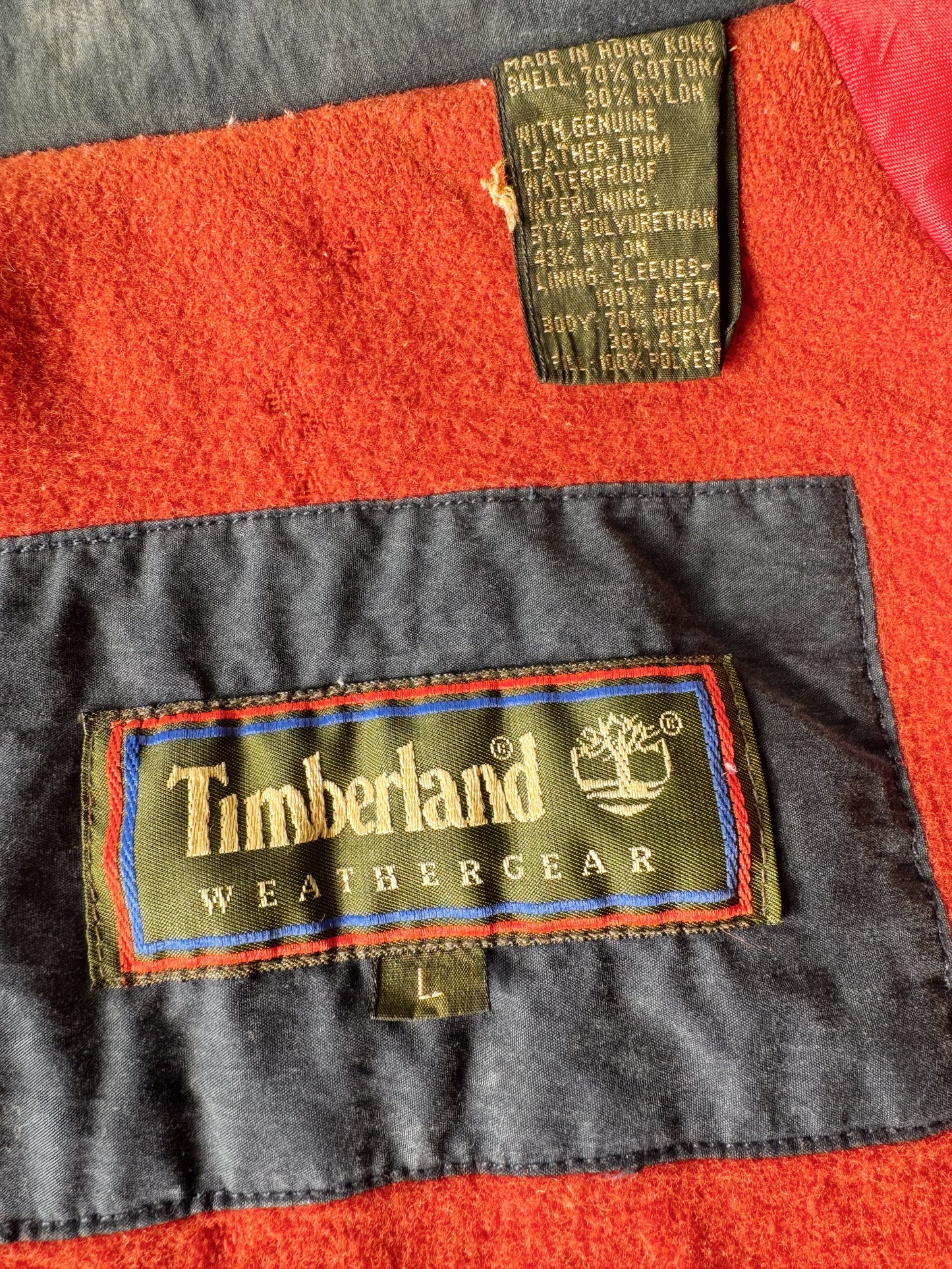 90s Timberland Weathergear Navy and Leather Jacket (Mens L)