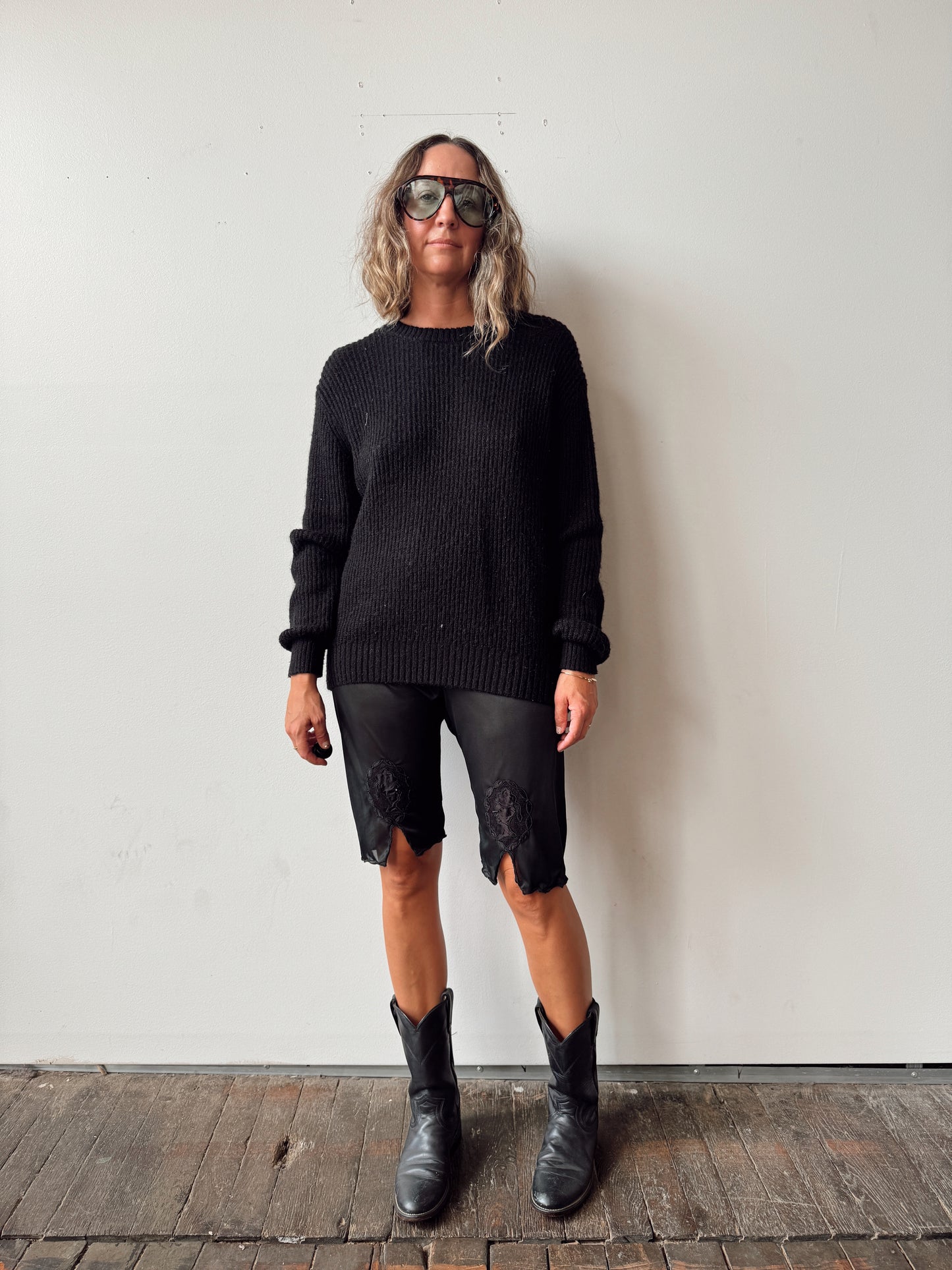 70s Silhouette Applique Slip Black Shorts (S)