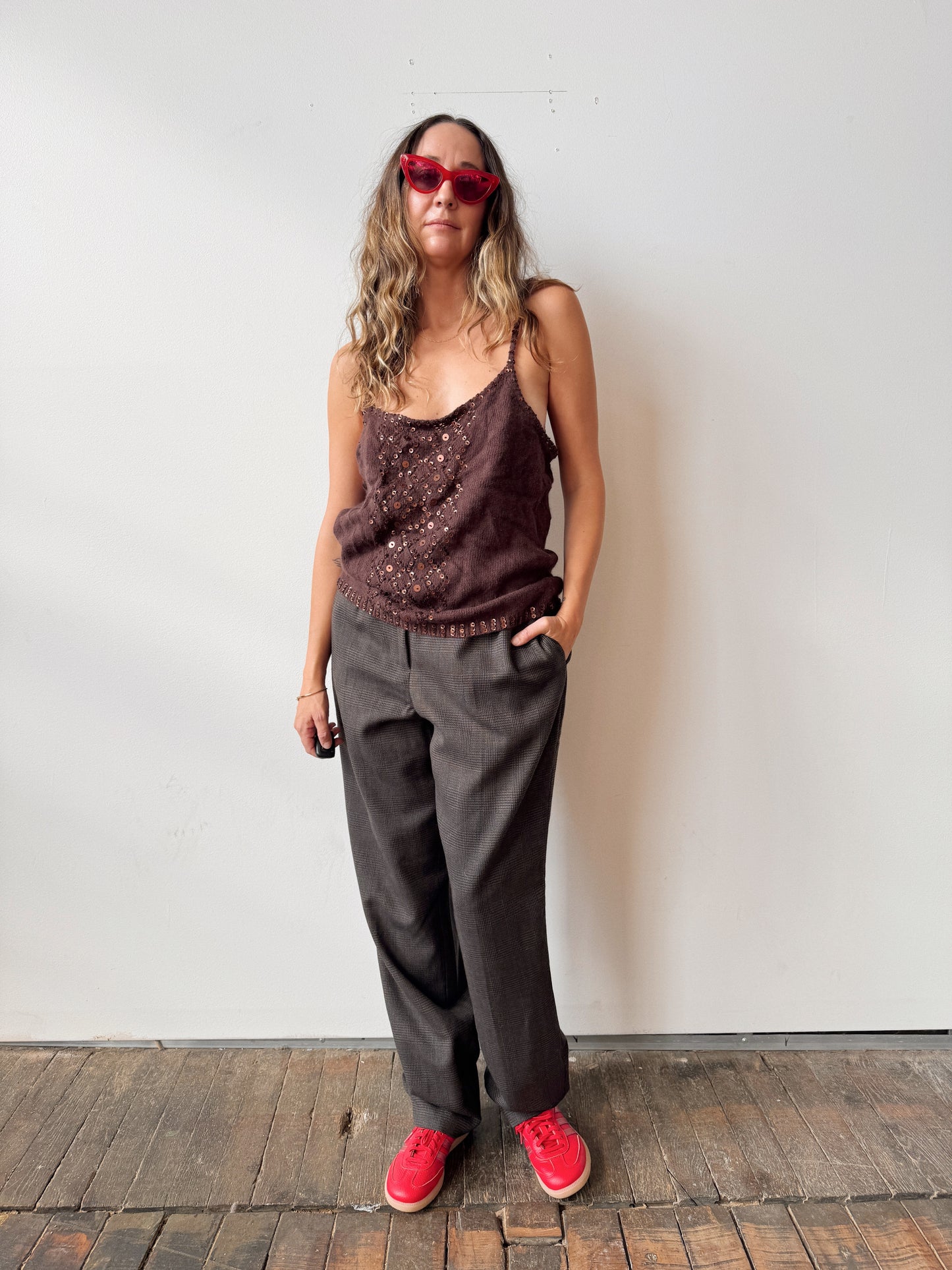 Angora Brown and Sequin Tank Top (XL)