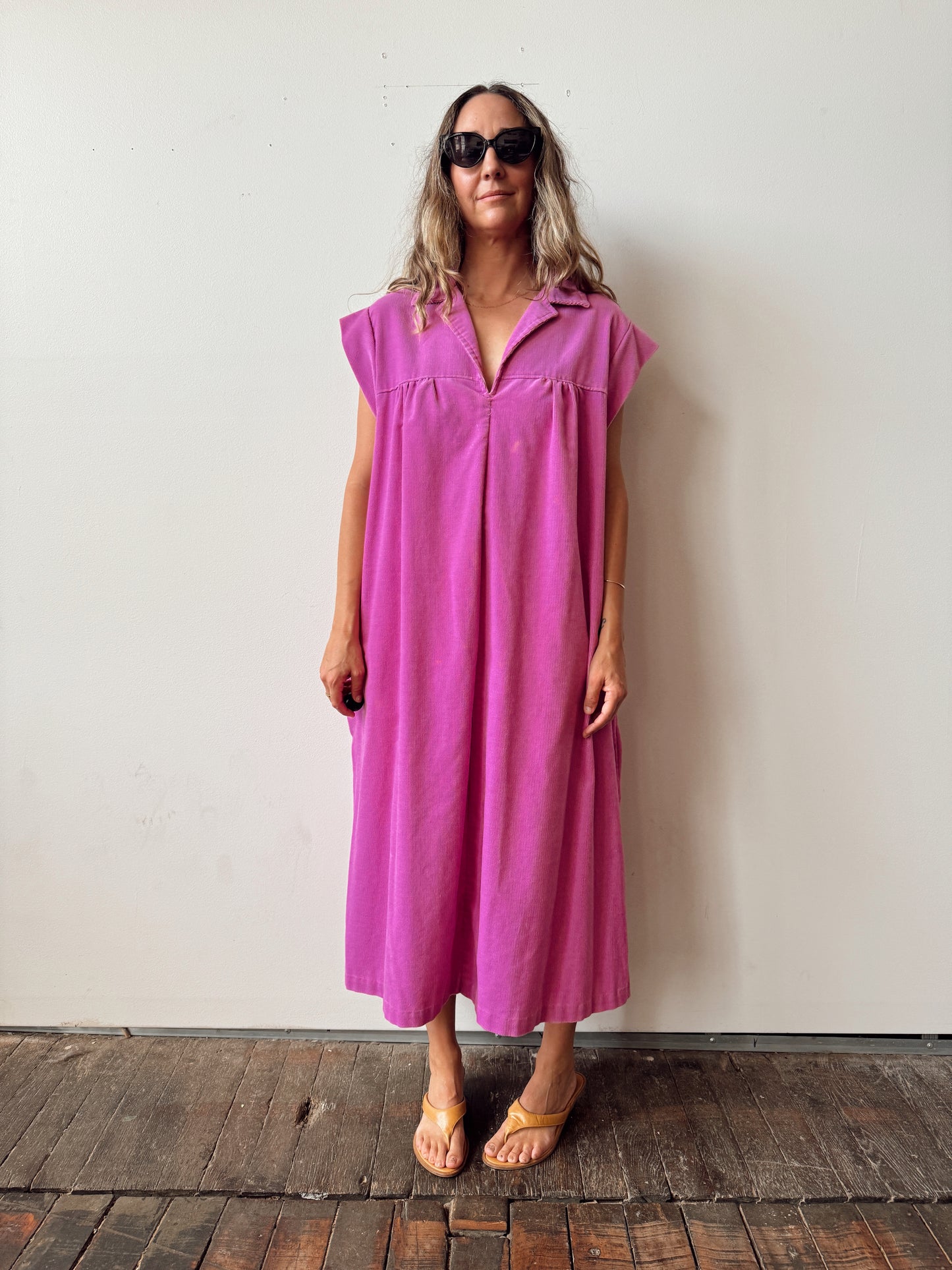 Magenta 80s Corduroy Midi Dress (L)