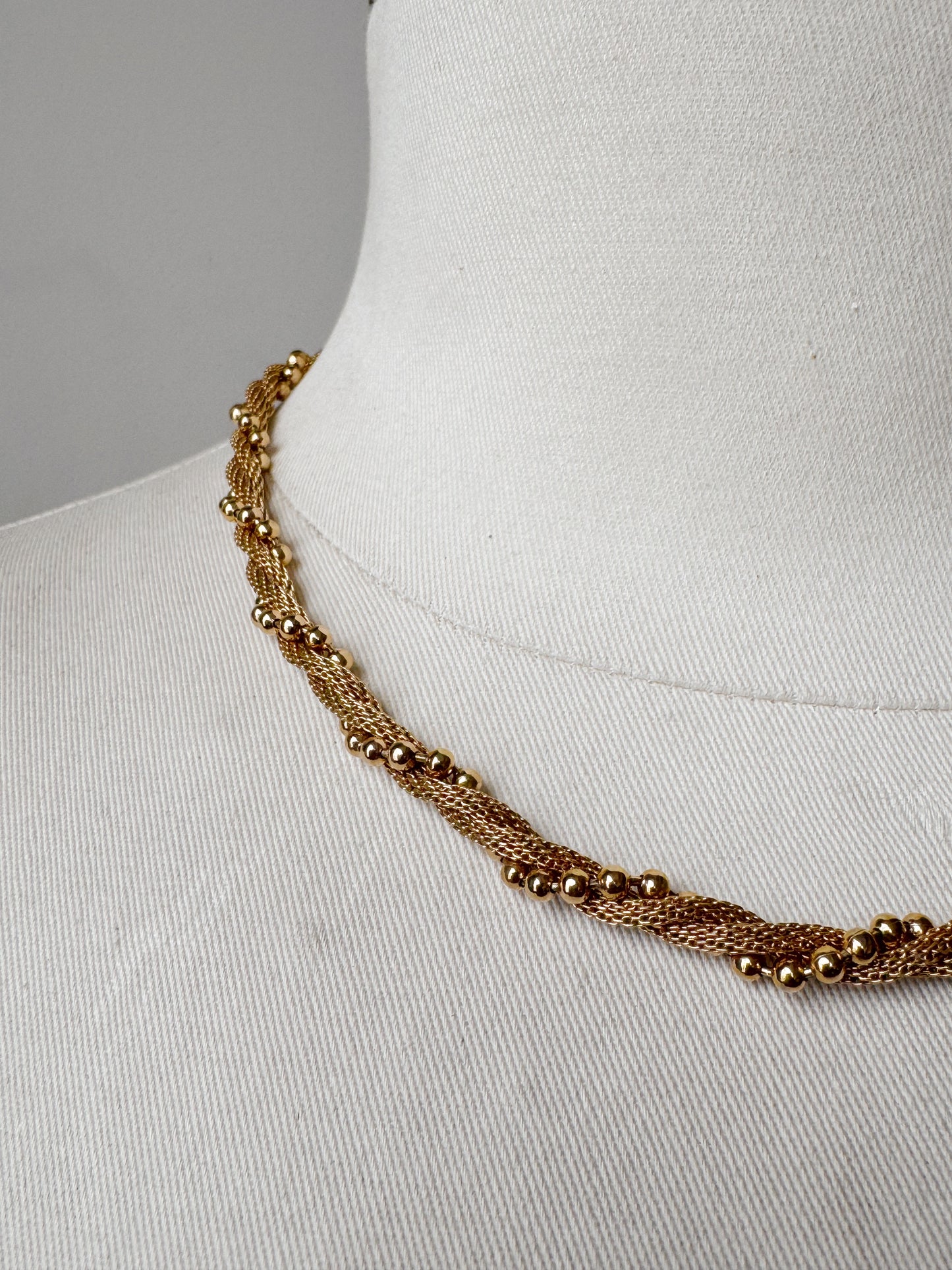 Gold Tonne Bead & Mesh Twist Necklace 18"