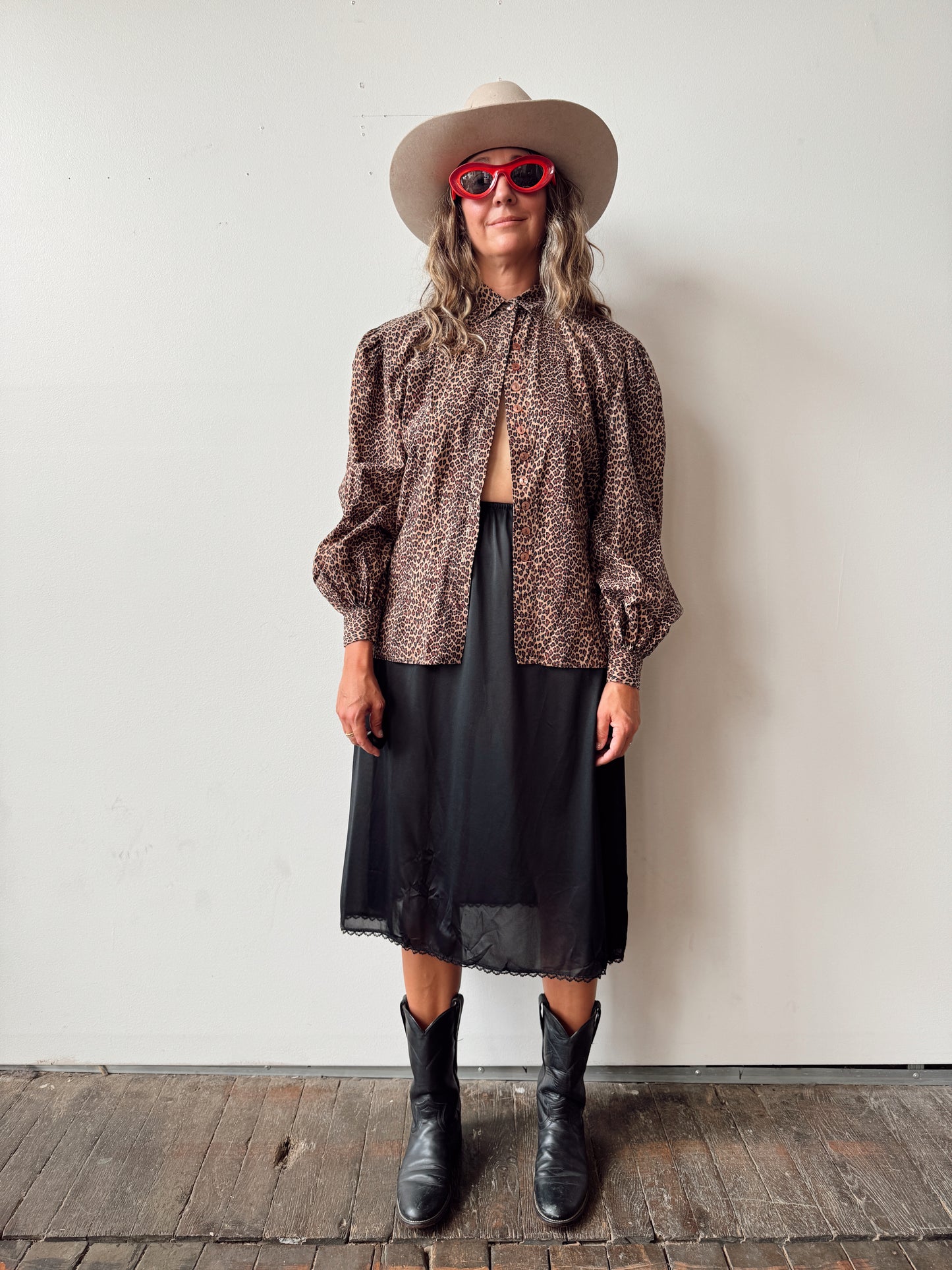 Norma Kamali 80s Leopard Vintage Blouse (M)
