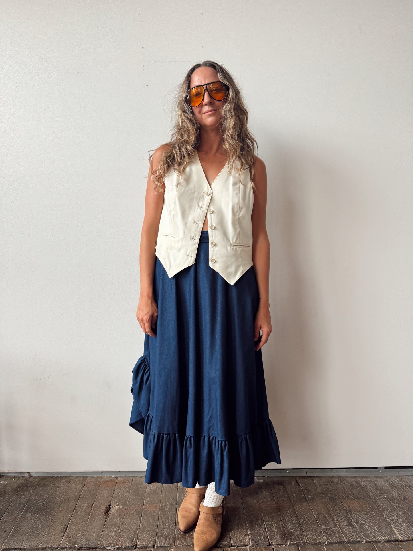 Silk 70s Ivory Button Vest (M)