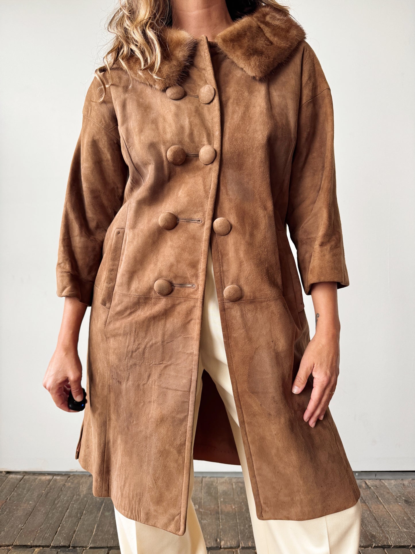 Suede and Mink Collar 60s Coat (XS)