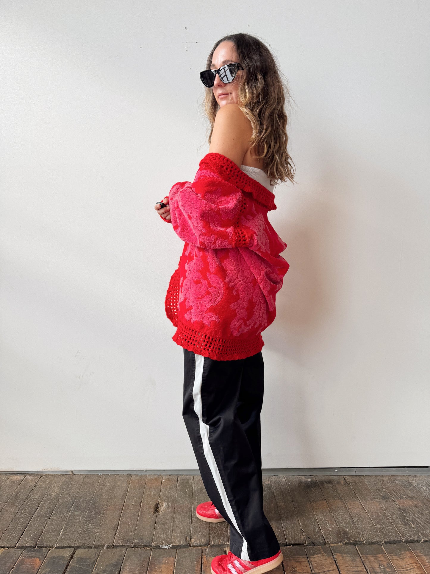 70s Reworked Towel and Crochet Cardigan (M)