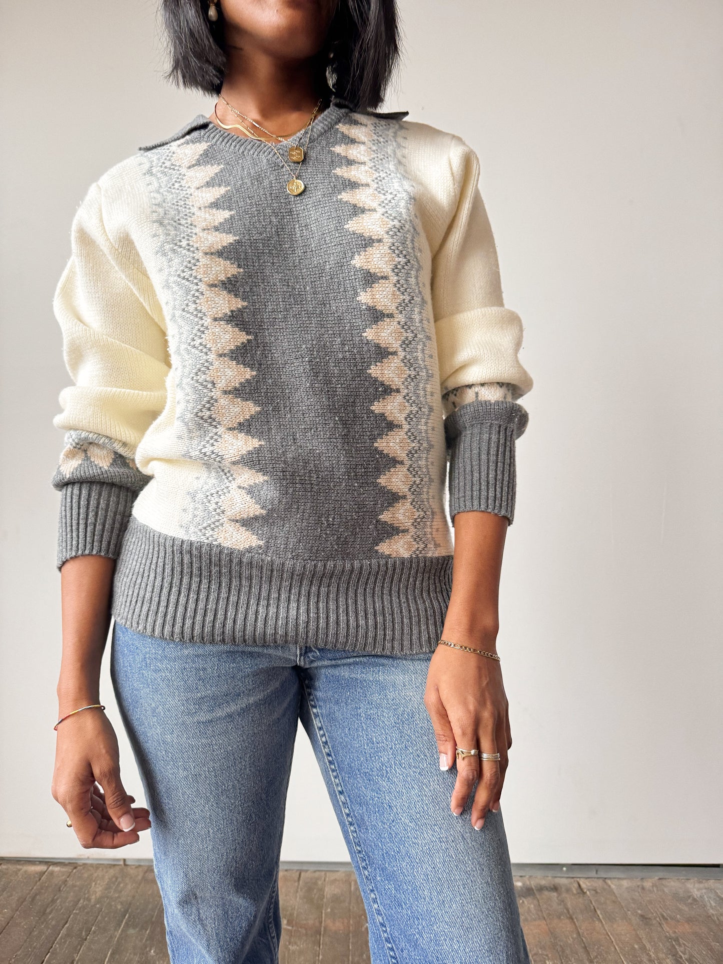 80s Clearwater Collared Knit Sweater (M)