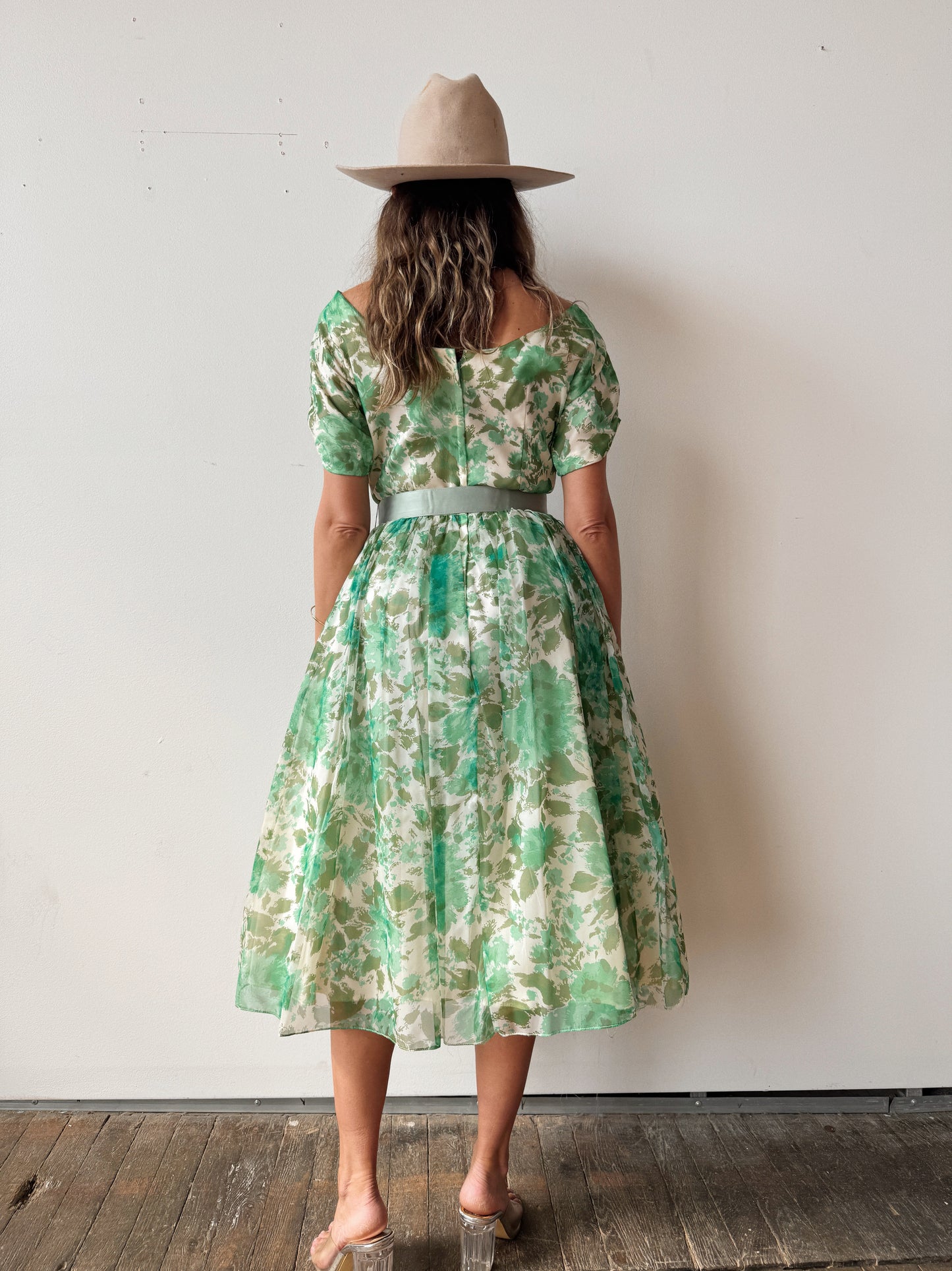 60s Chiffon Floral Overlay Party Dress