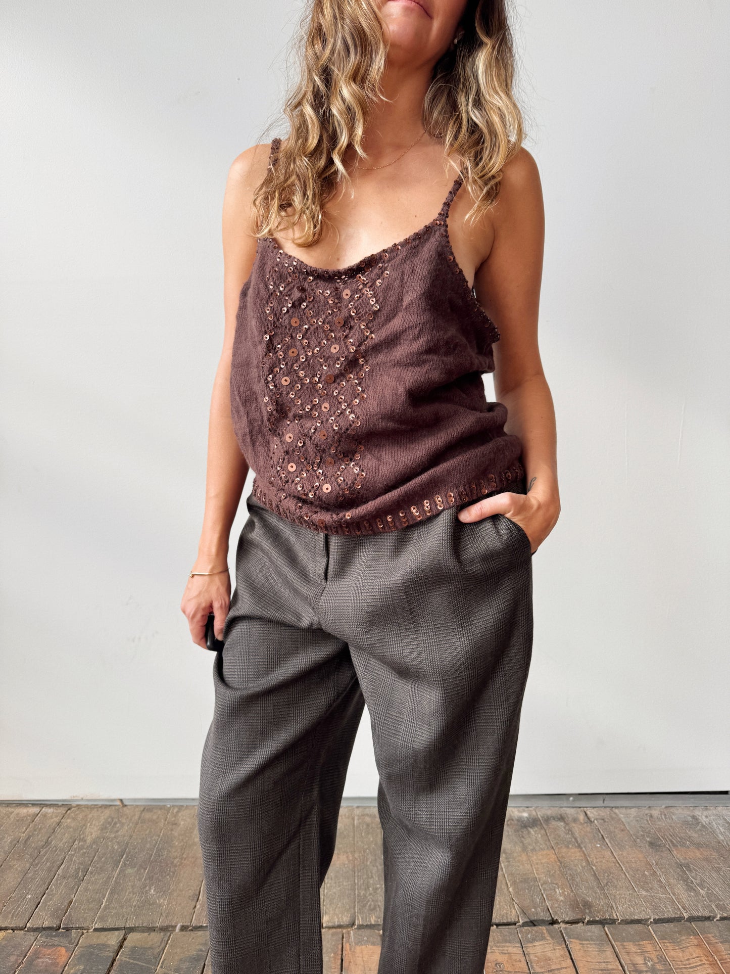 Angora Brown and Sequin Tank Top (XL)