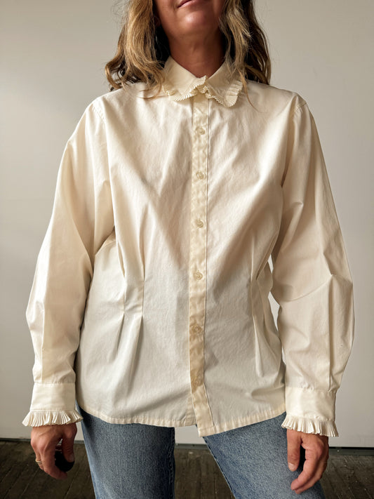 Ruffled Collar Ivory Woven Blouse (L)