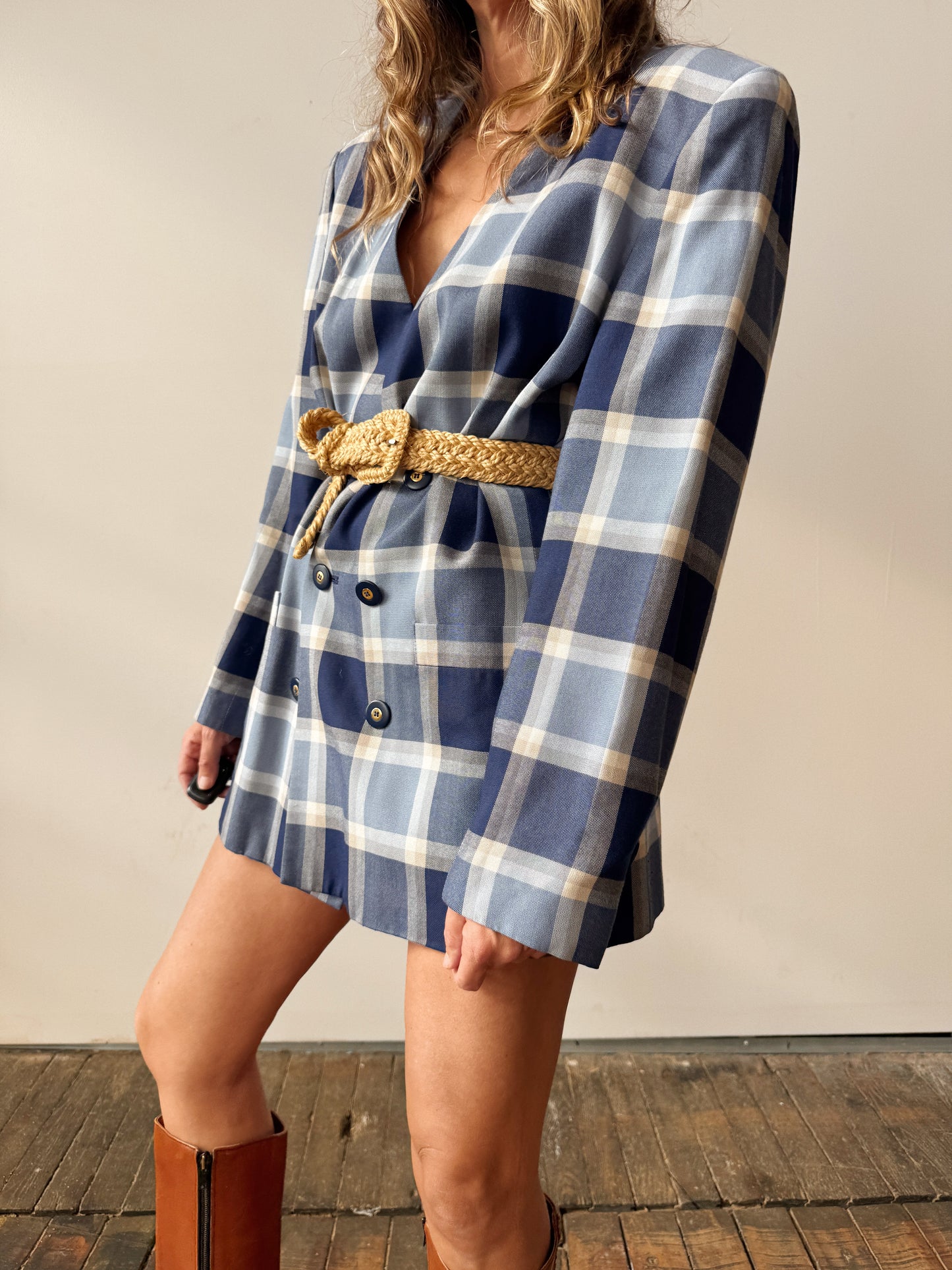 Blue 80s Checkered Blazer (L)